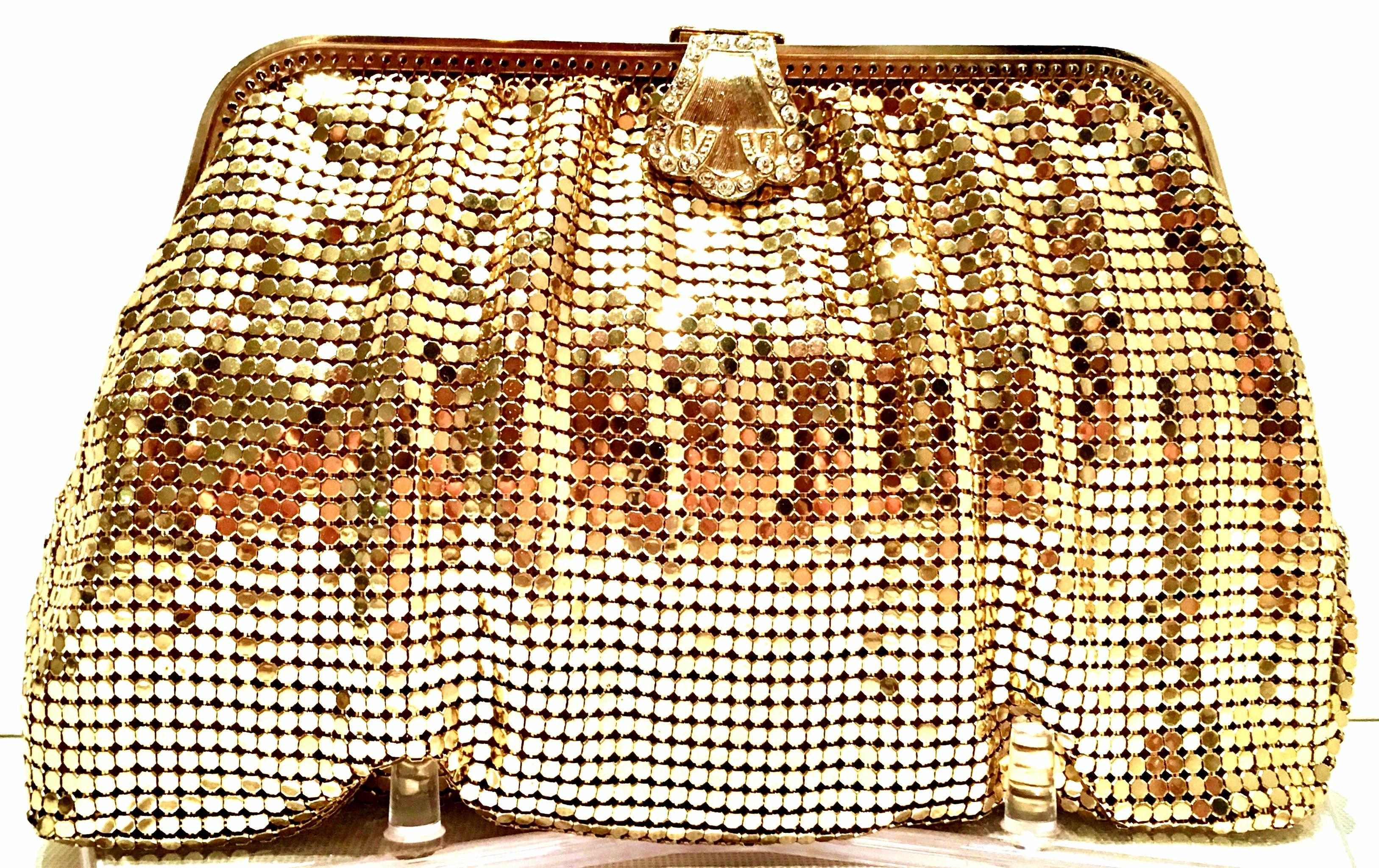 Brown 20th Century Gold Metal Mesh & Swarovksi Crystal Evening Bag By, Whiting & Davis