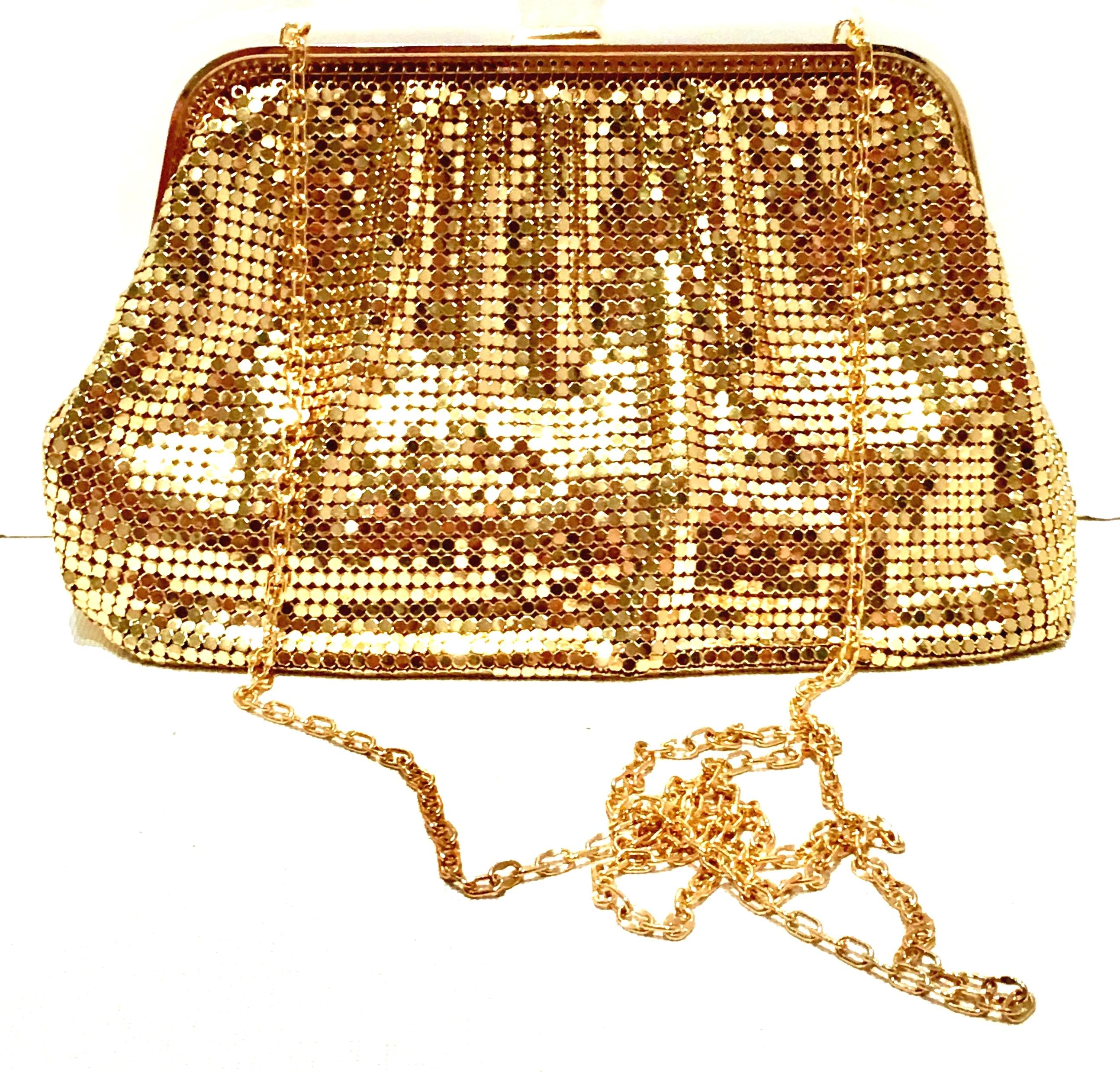 Brown 20th Century Gold Metal Mesh & Swarovksi Crystal Evening Bag By, Whiting & Davis For Sale