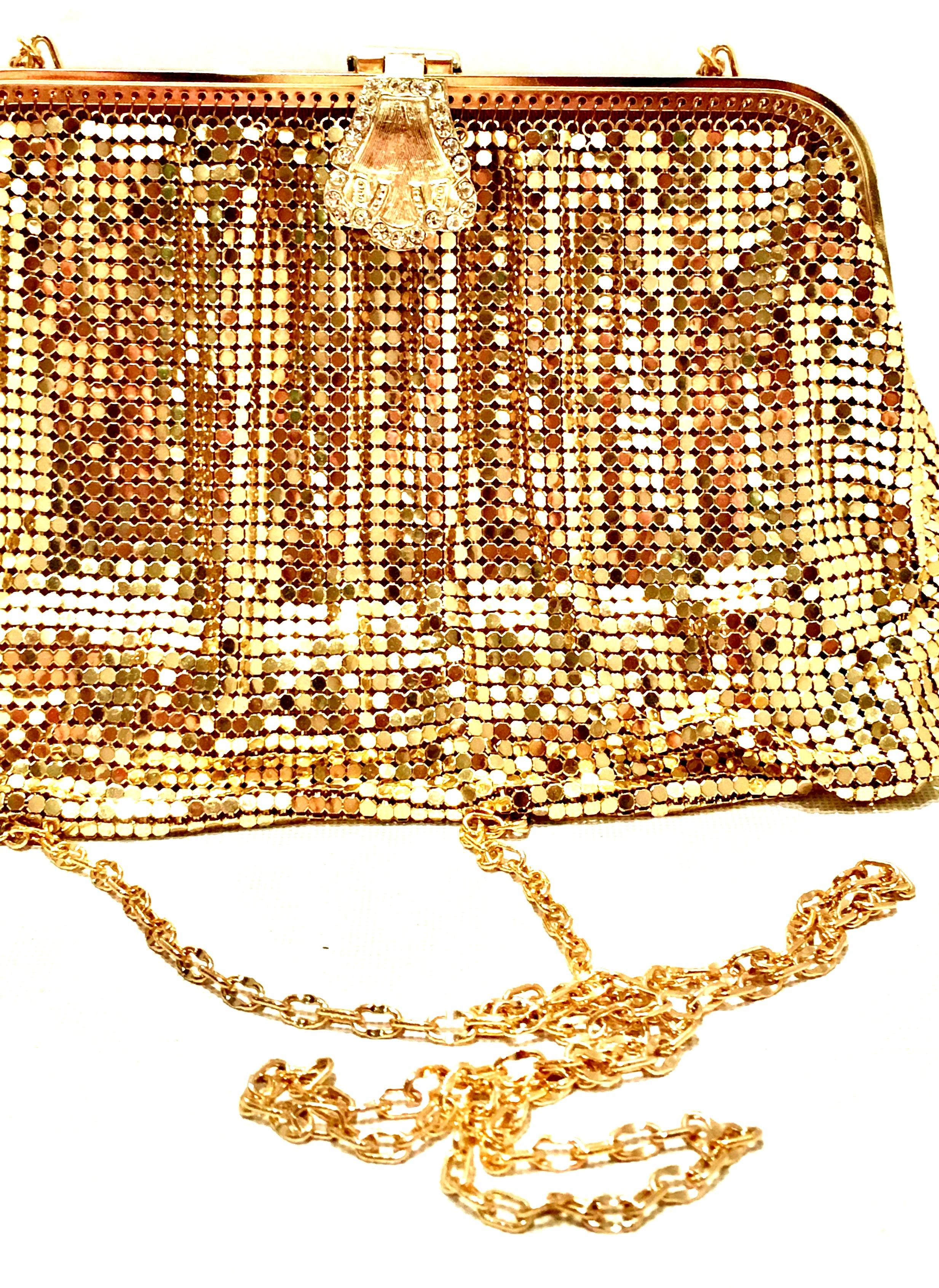 20th Century Gold Metal Mesh & Swarovksi Crystal Evening Bag By, Whiting & Davis 1