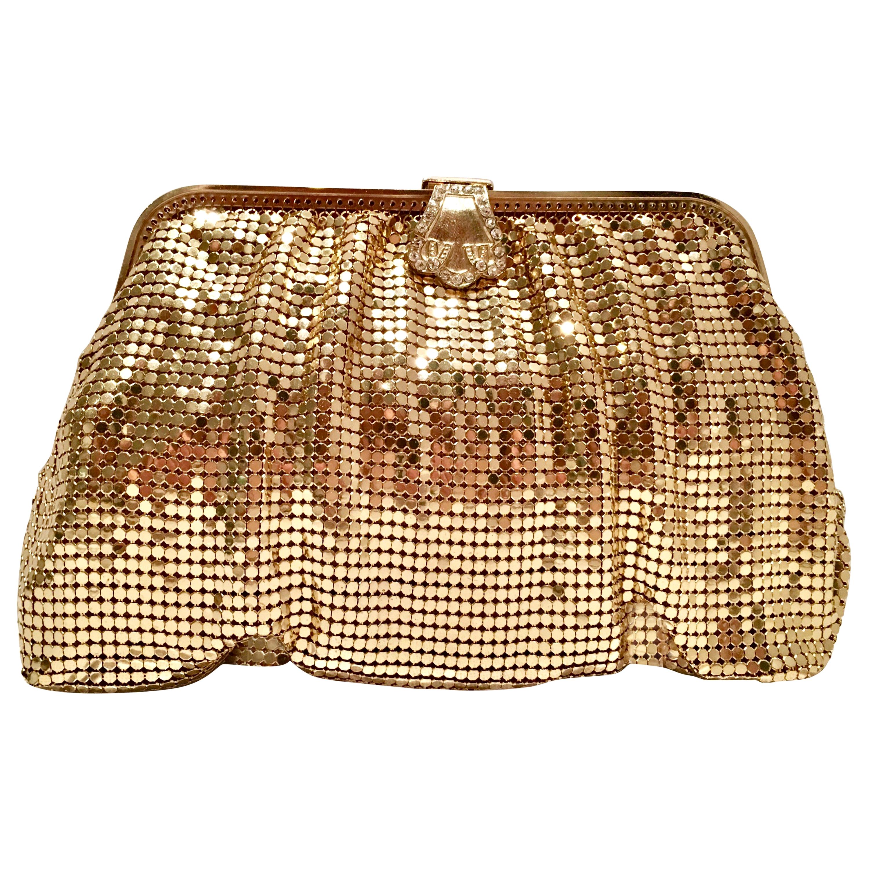20th Century Gold Metal Mesh & Swarovksi Crystal Evening Bag By, Whiting & Davis