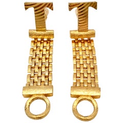 Vintage 20th Century Gold Metal Mesh "T" Cuff Links By, Dante