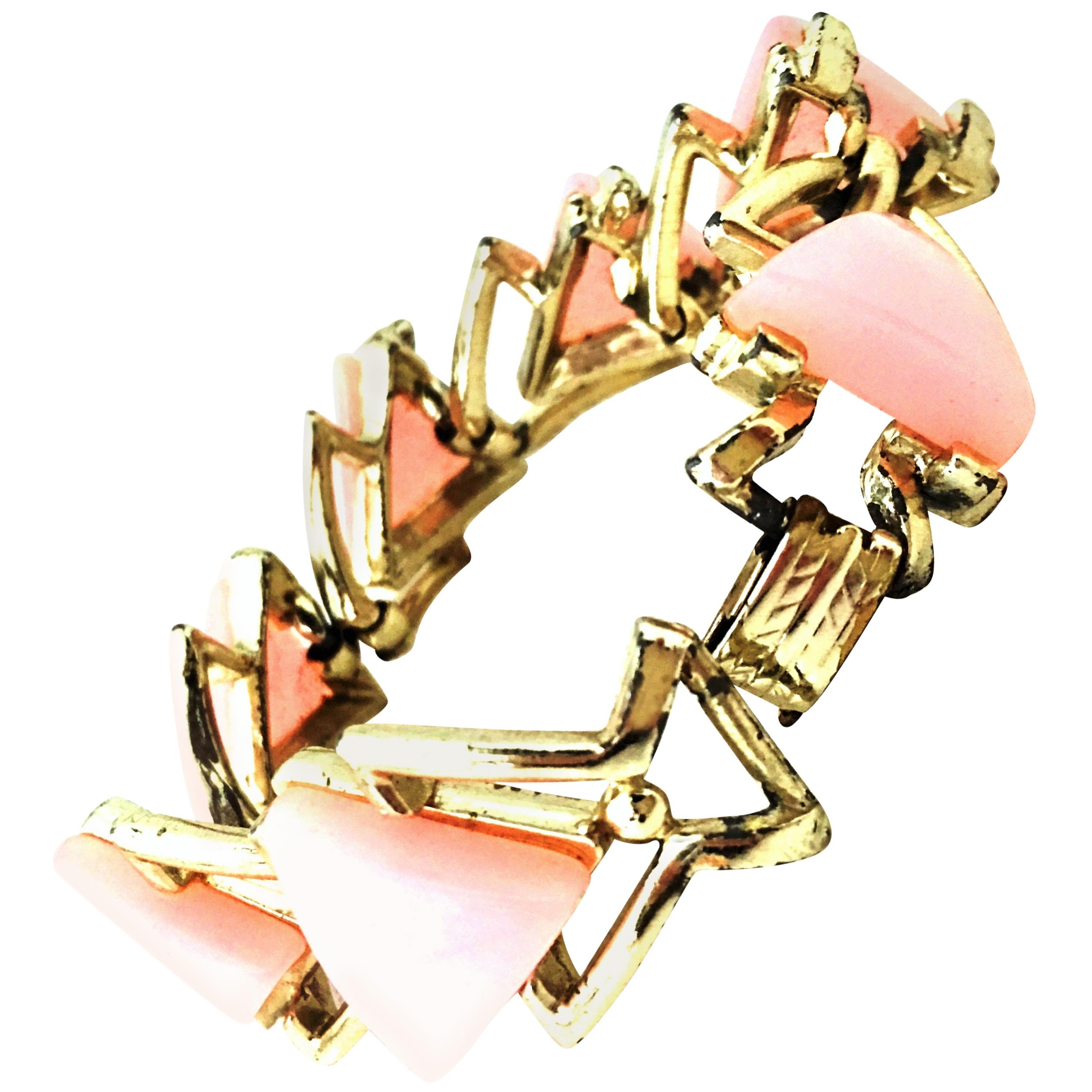 20th Century Gold & Pink Lucite Link Bracelet By, Coro For Sale