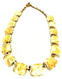 20th Century Gold Plate & 22K Gold Fleck Lucite Necklace & Bracelet By, Coro S/2