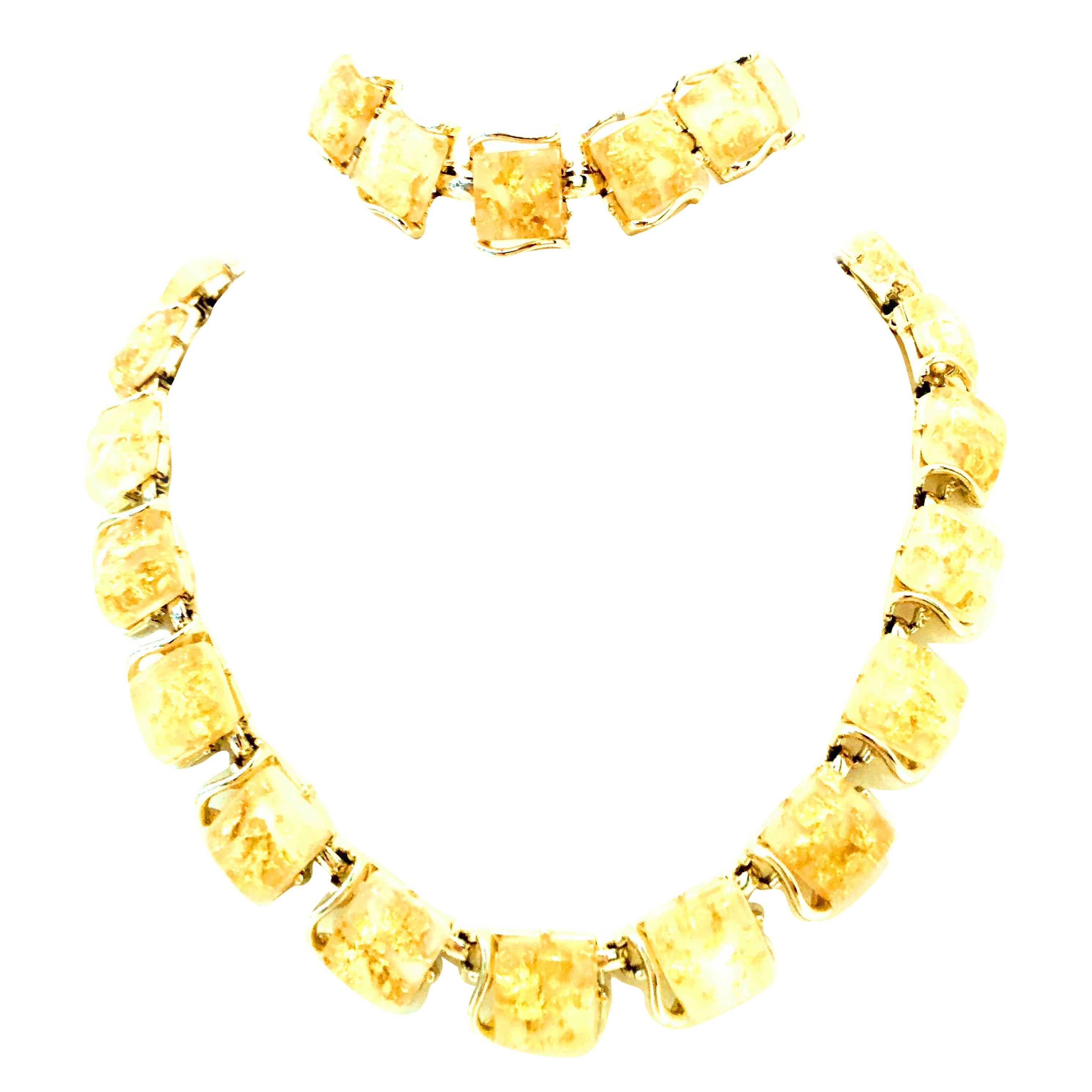 20th Century Gold Plate & 22K Gold Fleck Lucite Necklace & Bracelet By, Coro S/2 For Sale