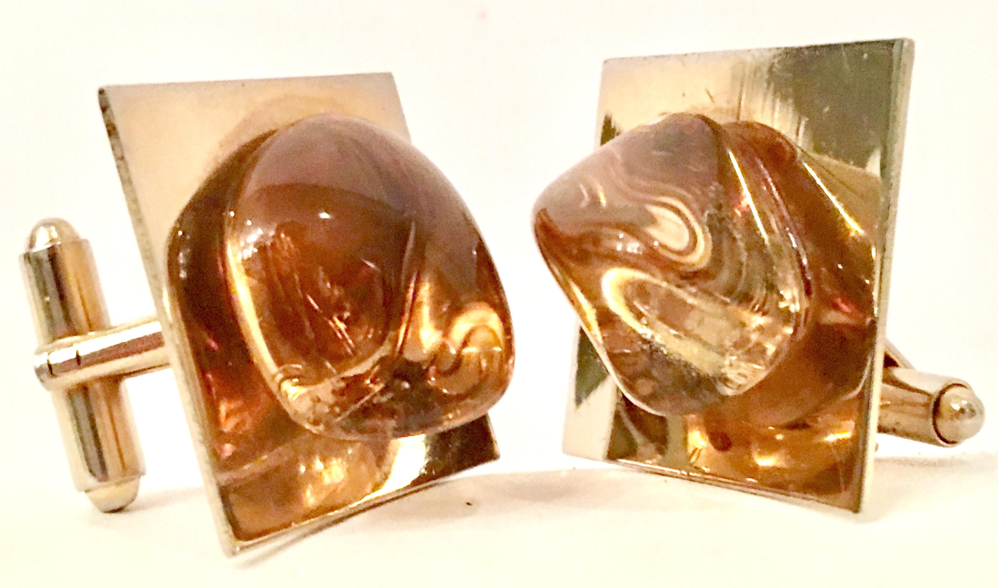 20th Century Fantastic Pair Of Large Gold Plate & Amber Glass 