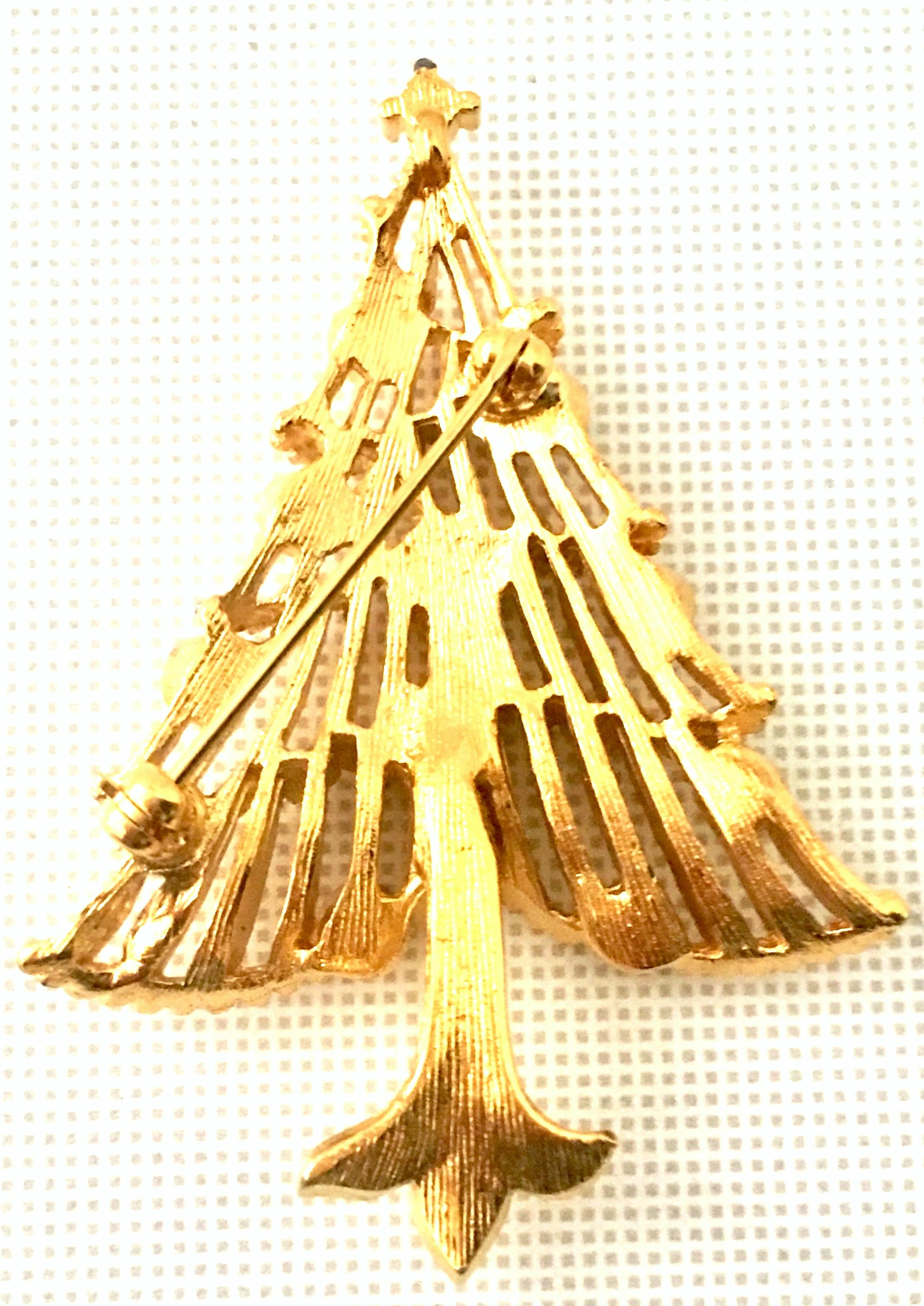 20th Century Gold Plate & Austrian Crystal Dimensional Christmas Tree Brooch 2