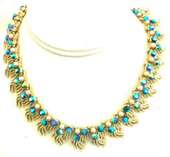 20th Century Coro Gold Plate & Austrian Crystal Faux Pearl Choker Necklace