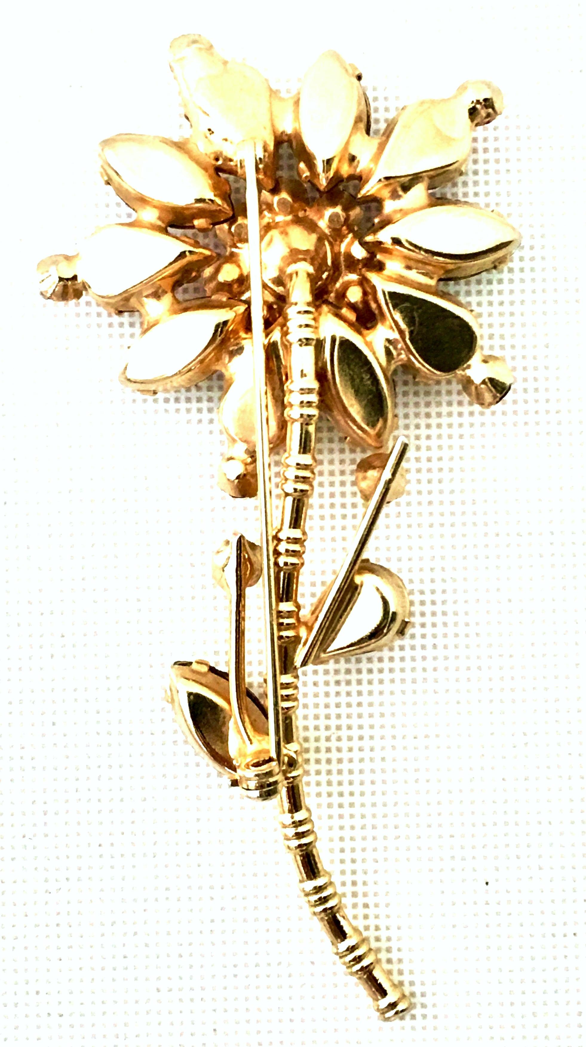 20th Century Gold Plate & Austrian Crystal Flower Brooch For Sale 7
