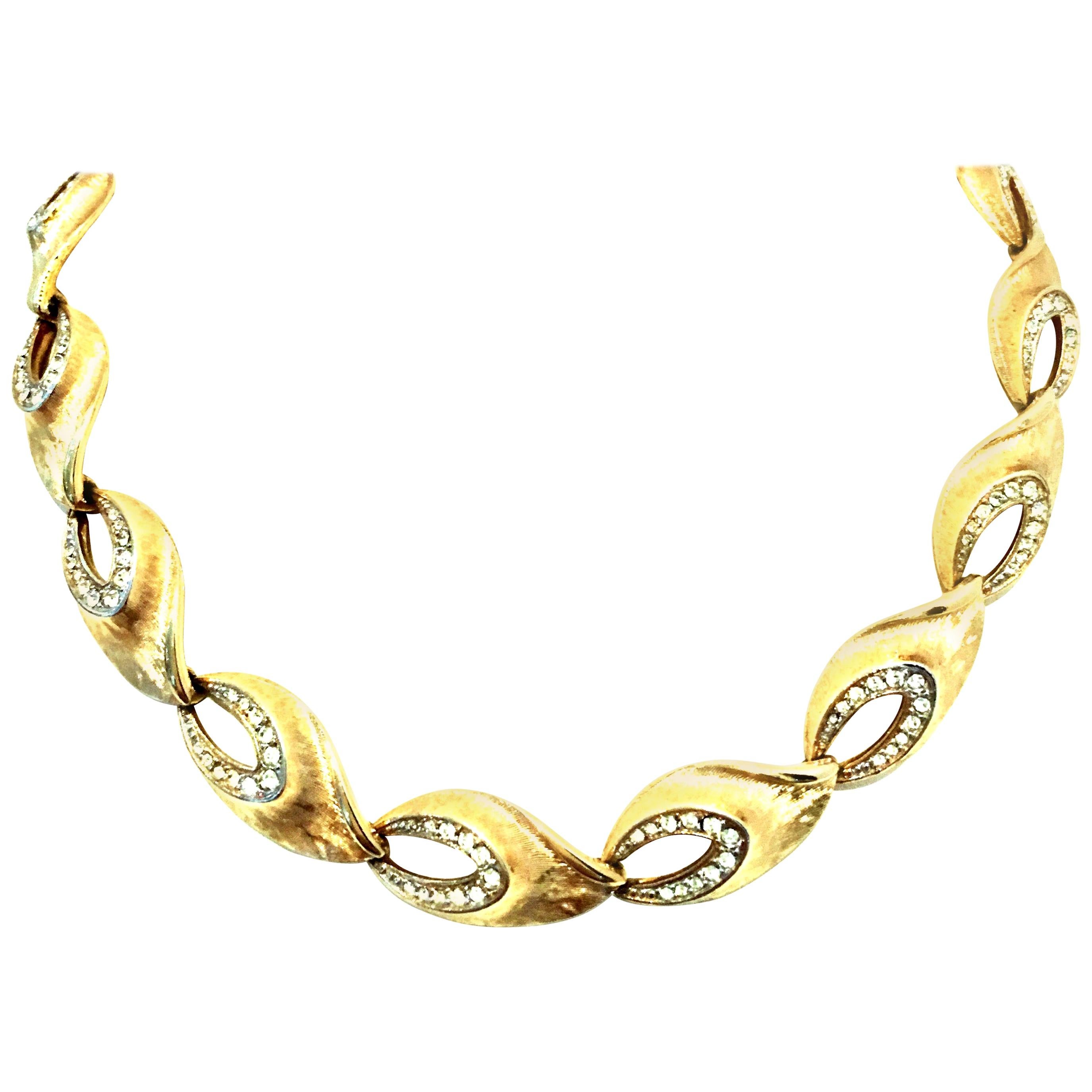 20th Century Gold Plate & Austrian Crystal Link Choker Style Necklace By, Kramer For Sale