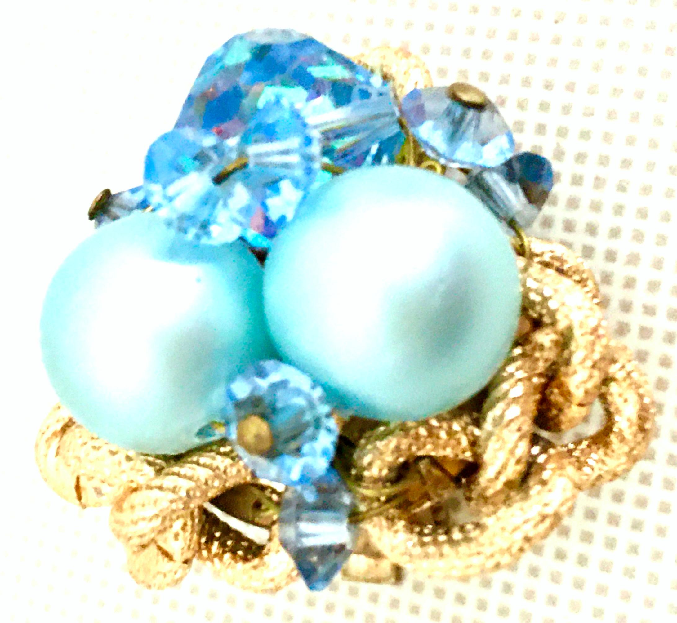 20th Century Gold Plate & Blue Bead Clip Style Pair Of Earrings For Sale 2