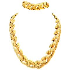 20th Century Gold Plate Choker Style Link Necklace & Bracelet By Napier