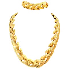 Retro 20th Century Gold Plate Choker Style Link Necklace & Bracelet By Napier