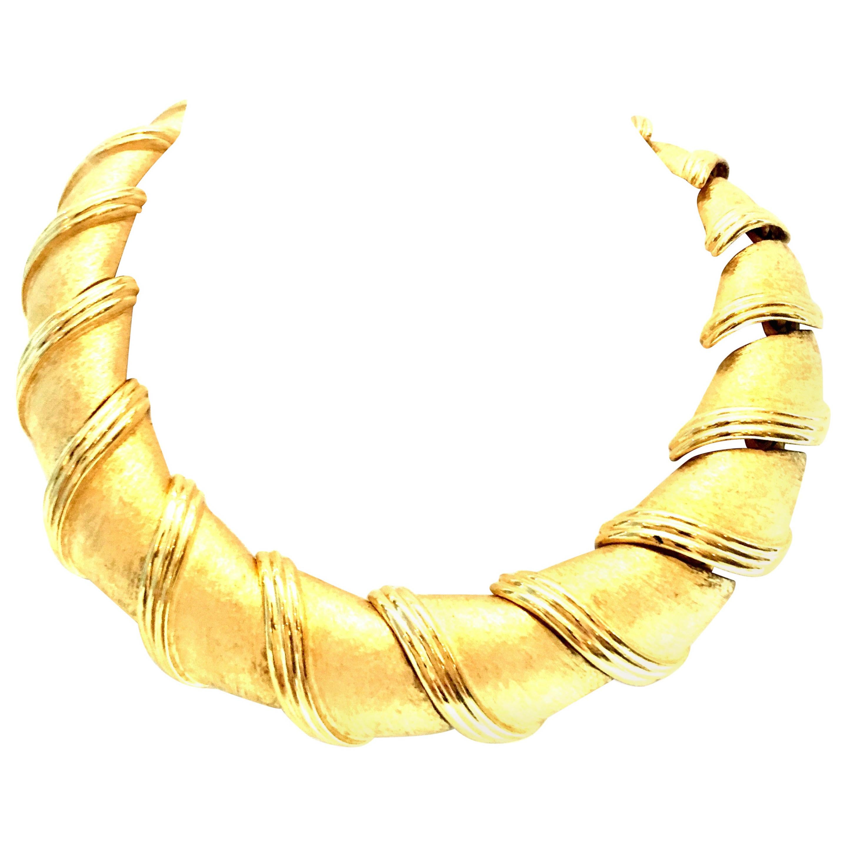 20th Century Gold Plate Curved Dimensional Link Choker Necklace By, Ellen  Kiam