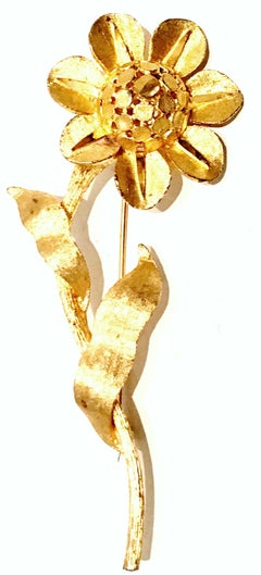 20th Century Gold Plate Dimensional Flower Brooch By, B.S.K.