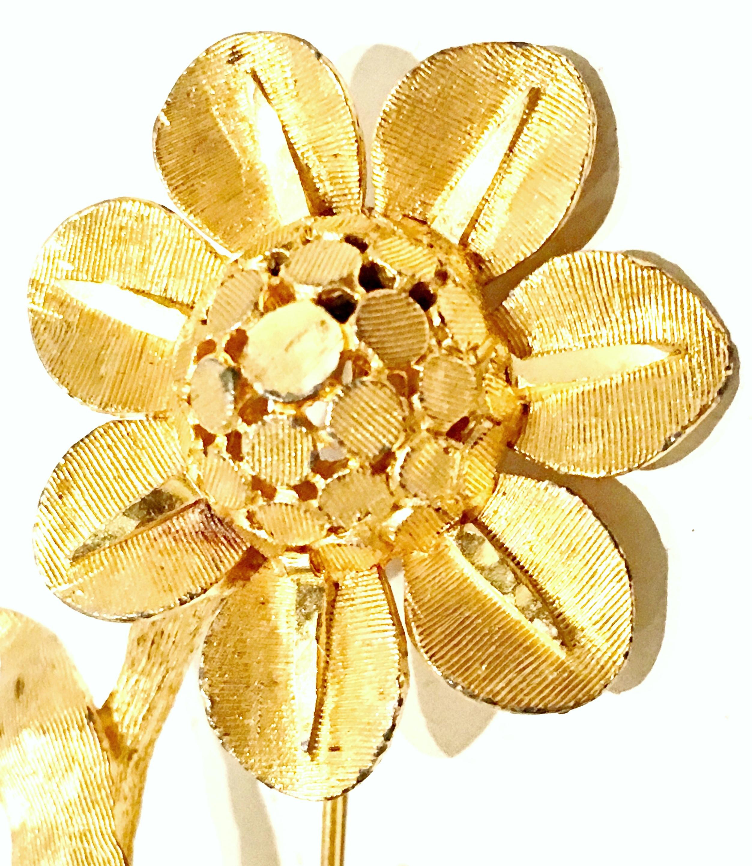 20th Century Gold Plate Dimensional Flower Brooch By, B.S.K. For Sale 1