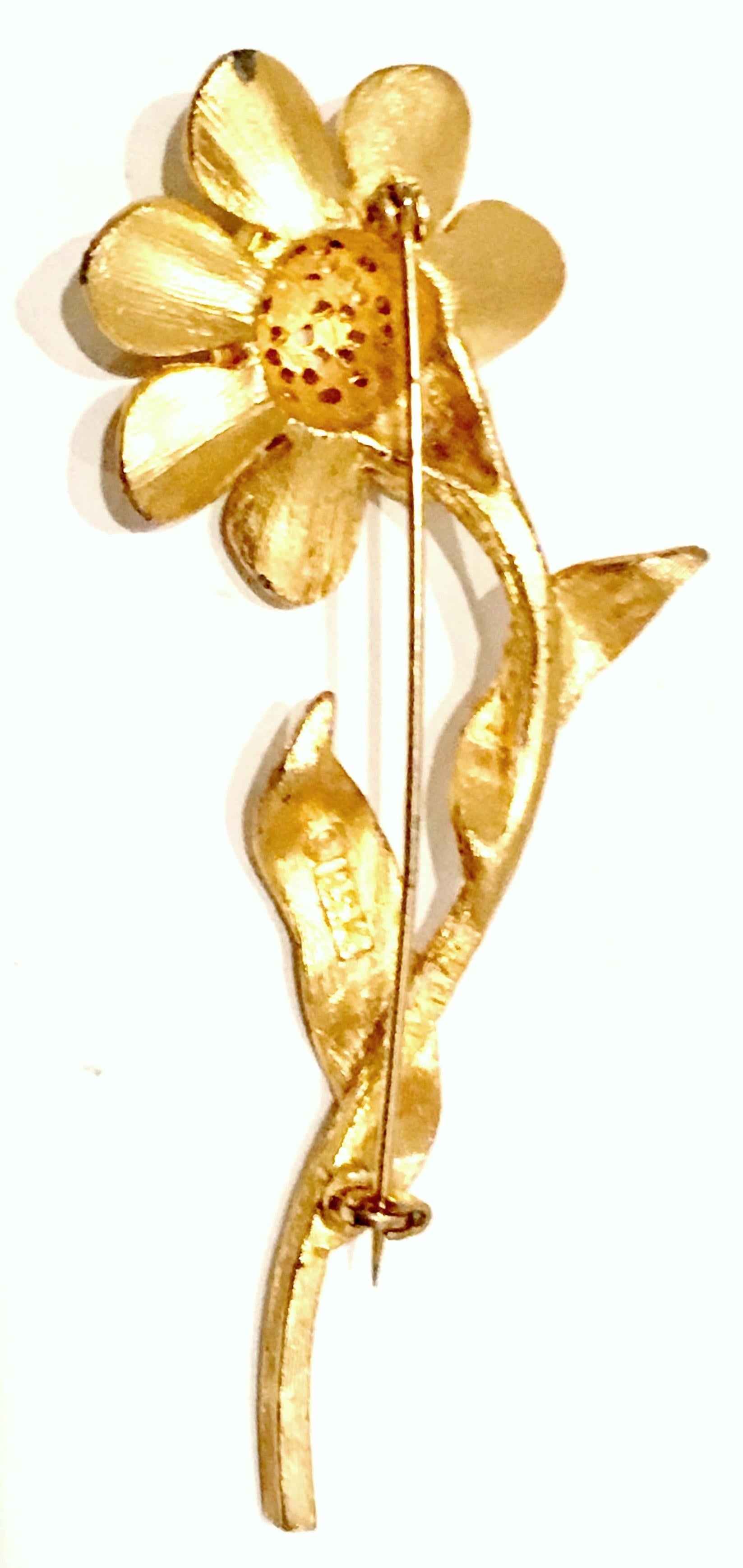 20th Century Gold Plate Dimensional Flower Brooch By, B.S.K. For Sale 4