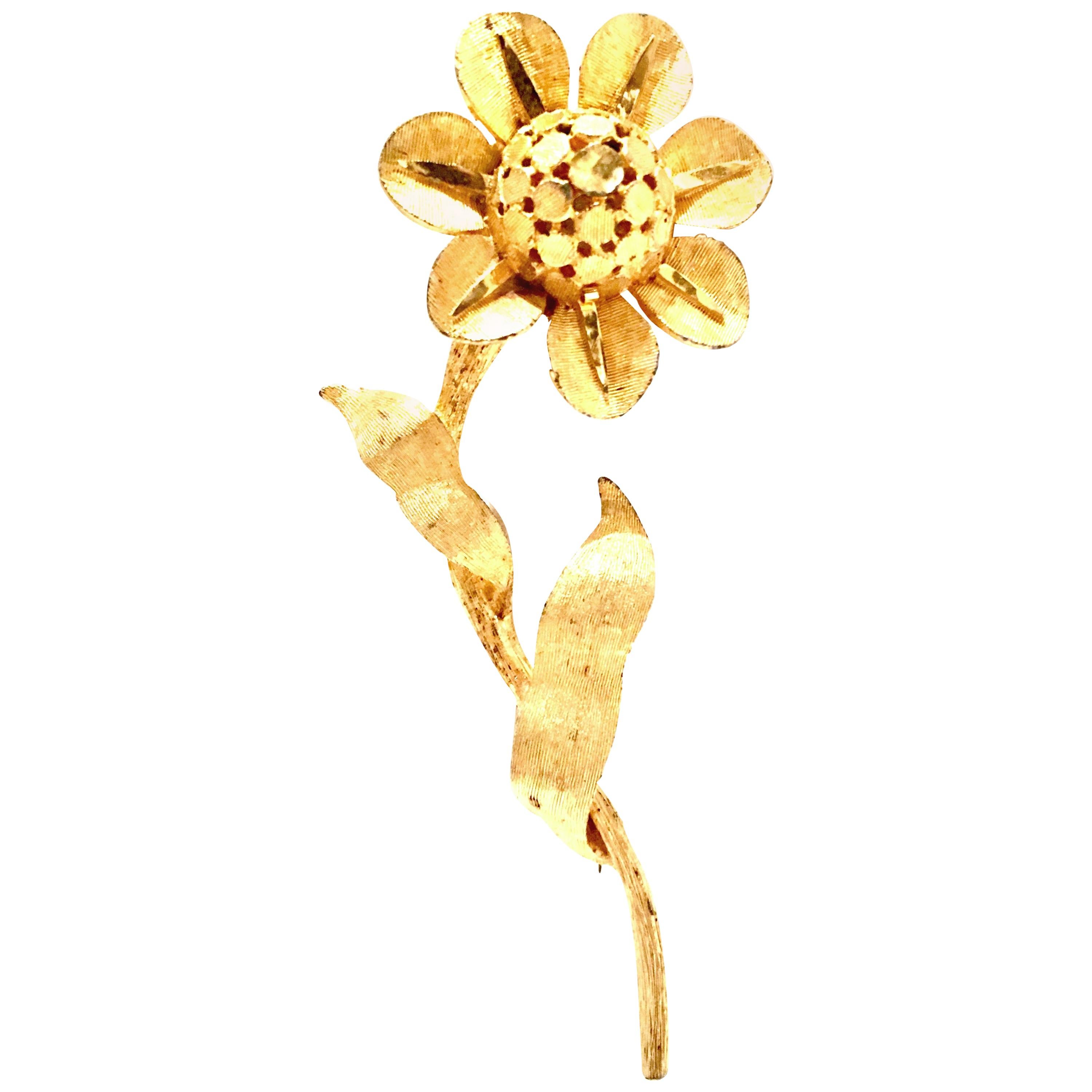 20th Century Gold Plate Dimensional Flower Brooch By, B.S.K. For Sale