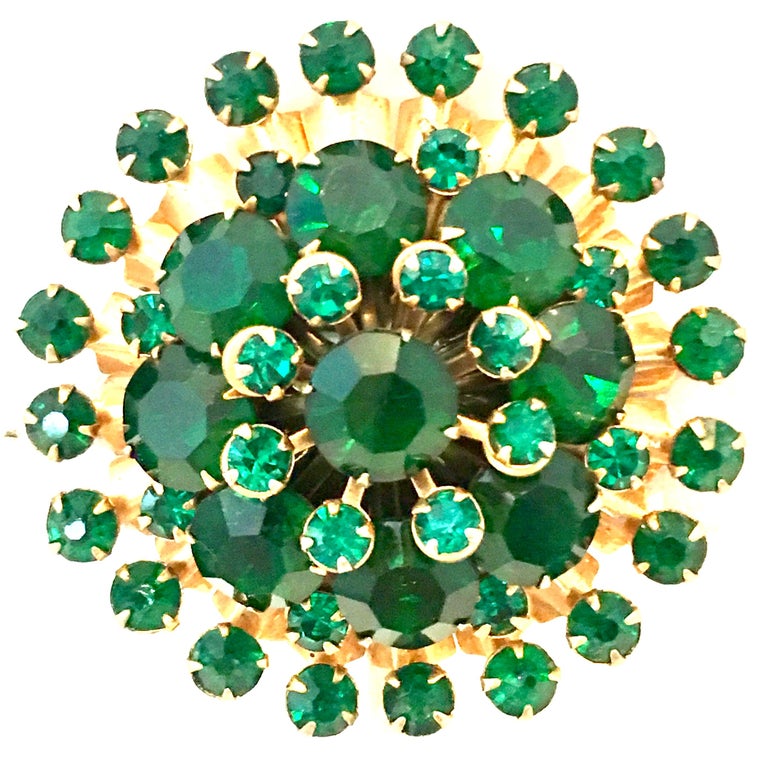 YOQUCOL Vintage Flower Brooch Pin - Emerald Green Austrian Crystal Rhinestone For Women & Girls