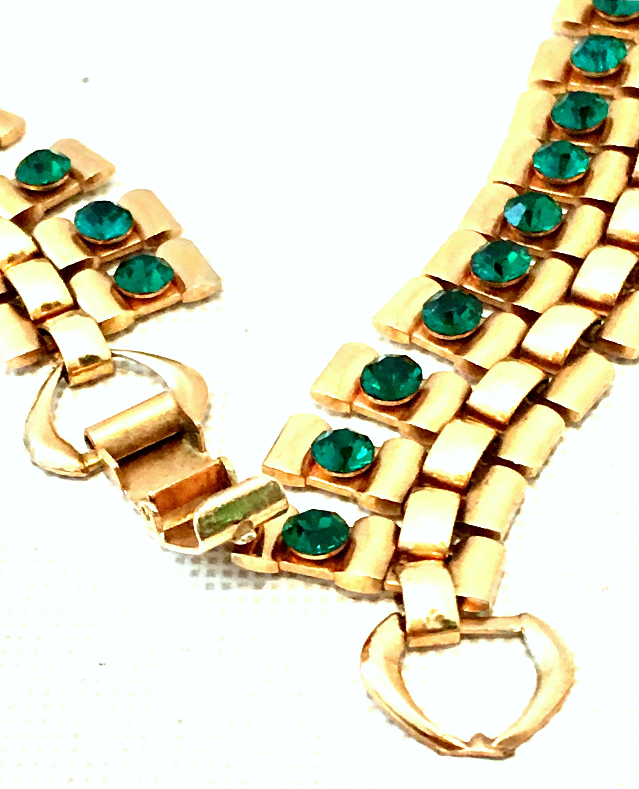 20th Century Gold Plate & Emerald Austrian Crystal Link Choker Style Necklace For Sale 7