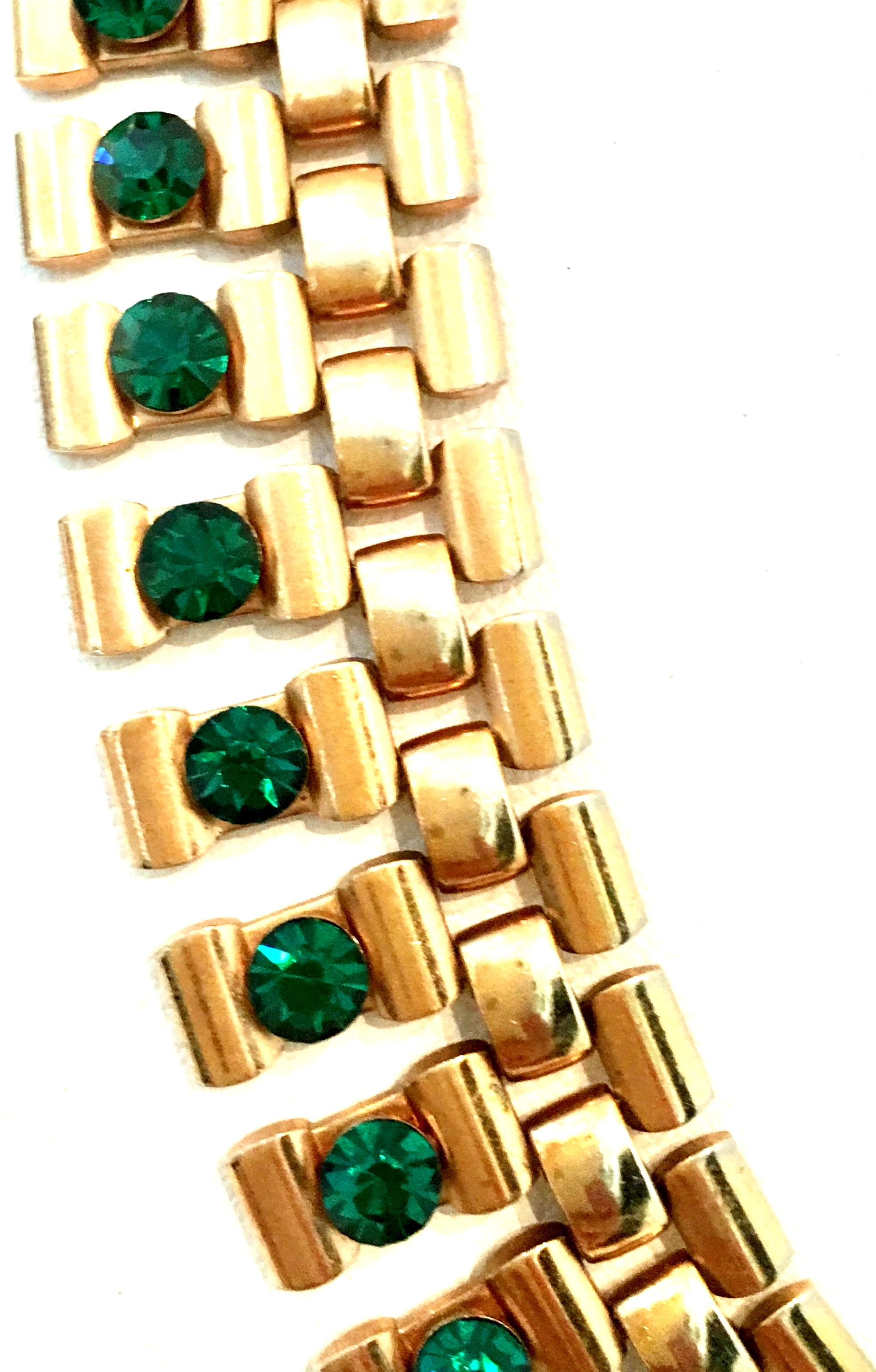 20th Century Gold Plate & Emerald Austrian Crystal Link Choker Style Necklace For Sale 4