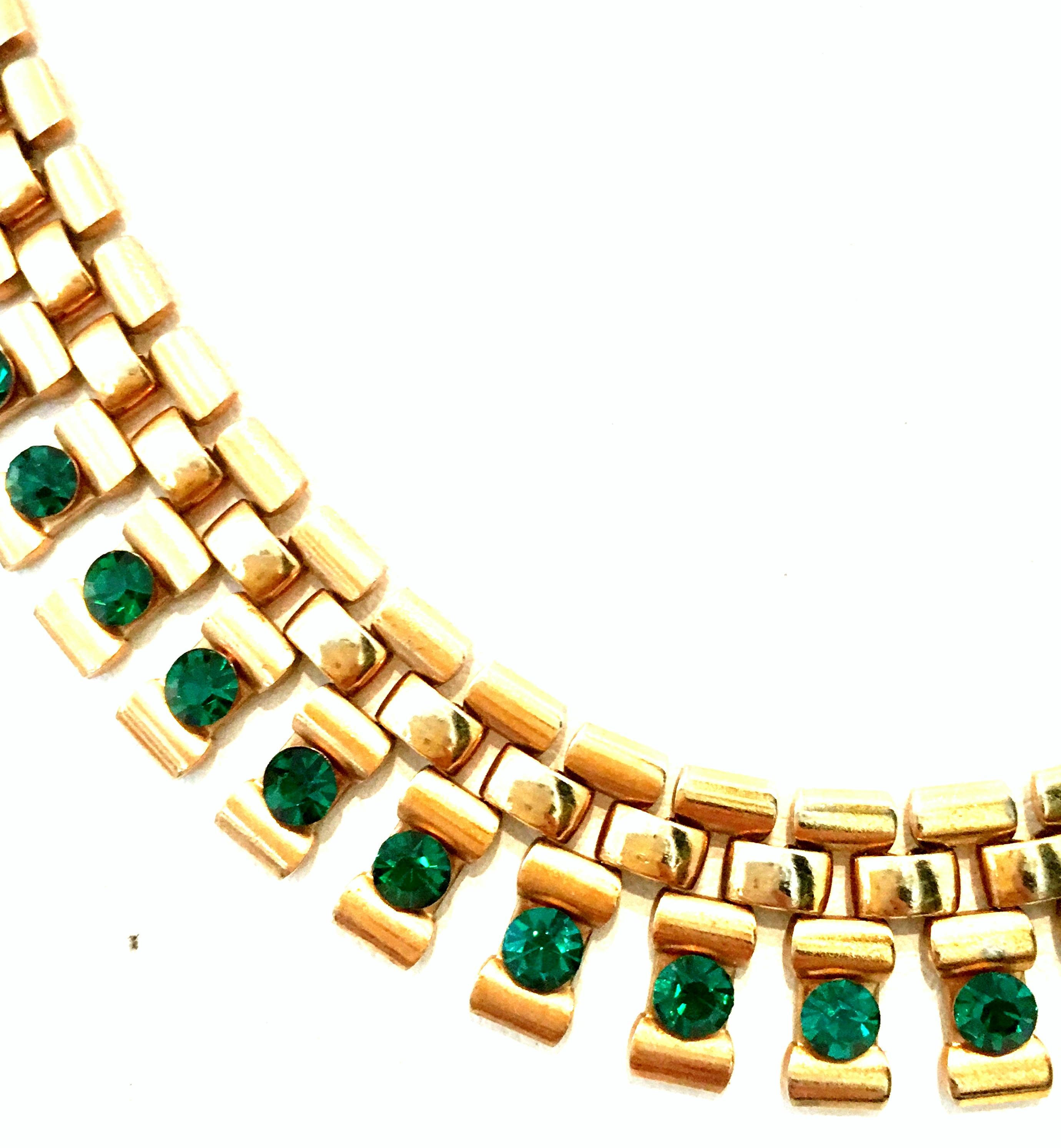 20th Century Gold Plate & Emerald Austrian Crystal Link Choker Style Necklace For Sale 3
