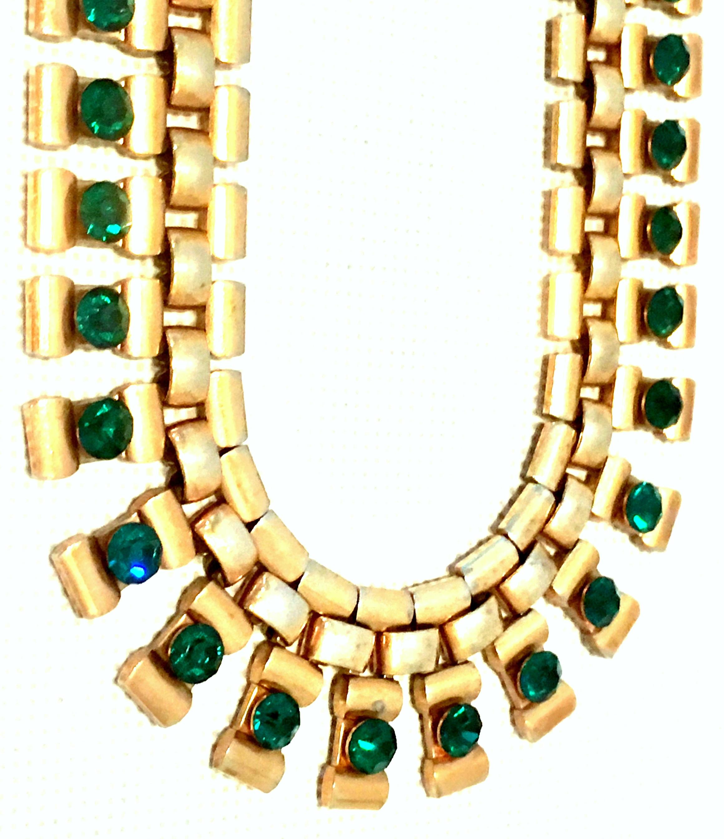 20th Century Gold Plate & Emerald Austrian Crystal Link Choker Style Necklace For Sale 1