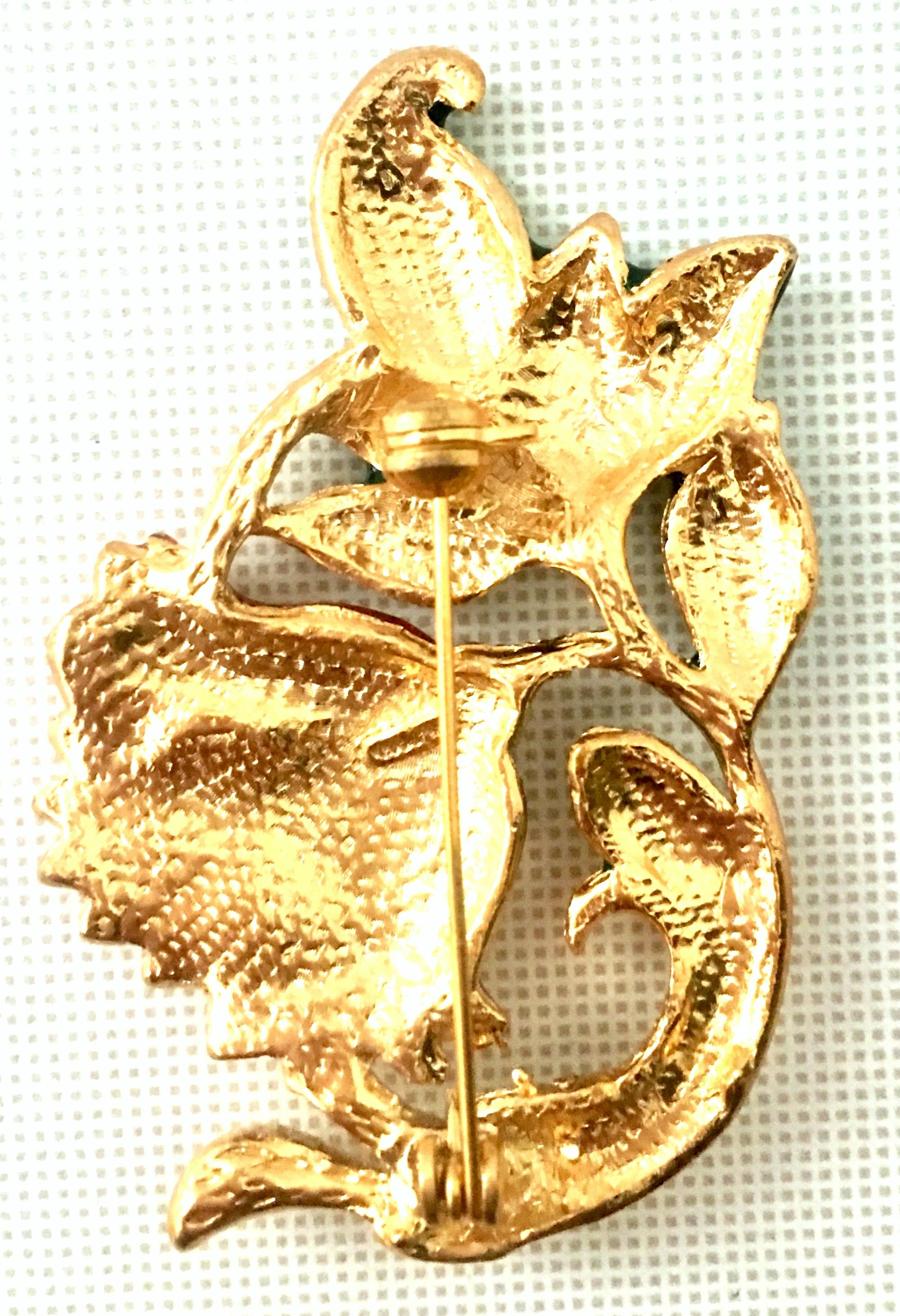 20th Century Gold Plate, Enamel & Austrian Crystal French Horn Christmas Brooch For Sale 2