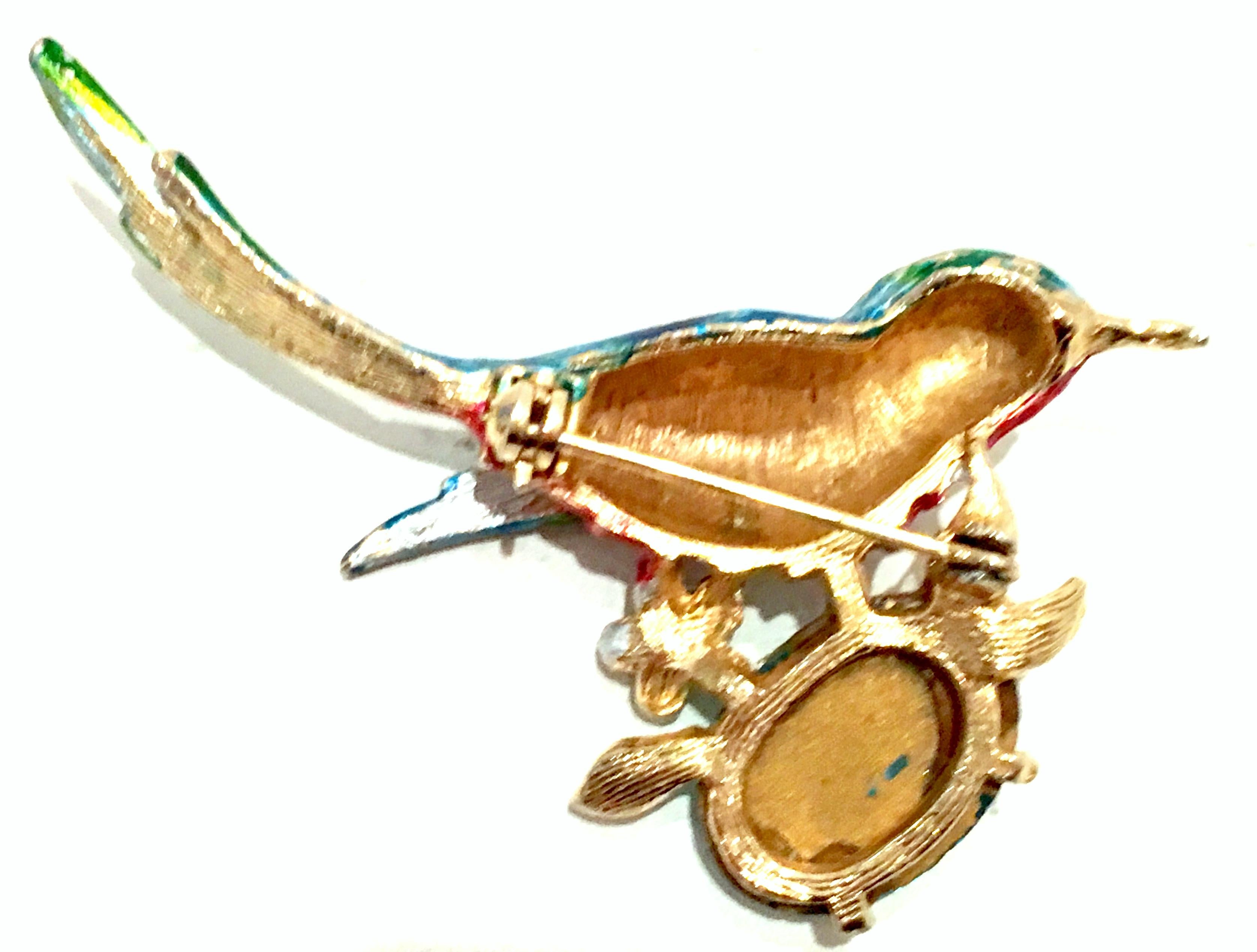 20th Century Gold Plate, Enamel & Austrian Crystal Hummingbird Brooch 6