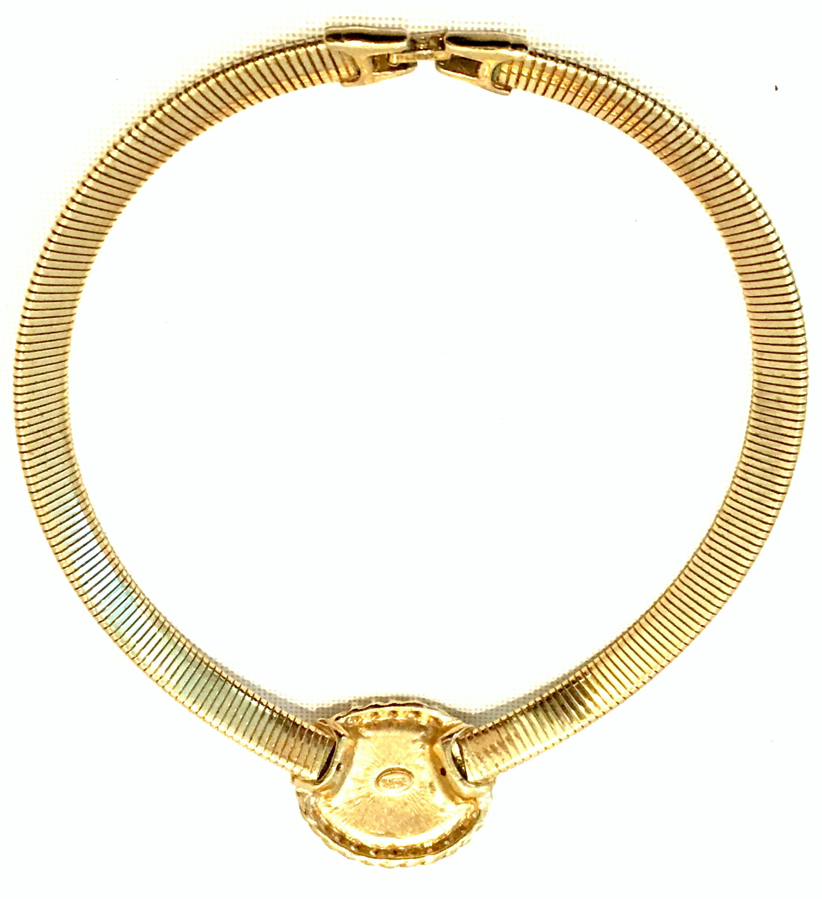 20th Century Gold Plate & Faux Blue Lapis Omega Choker Necklace By, Trifari 7