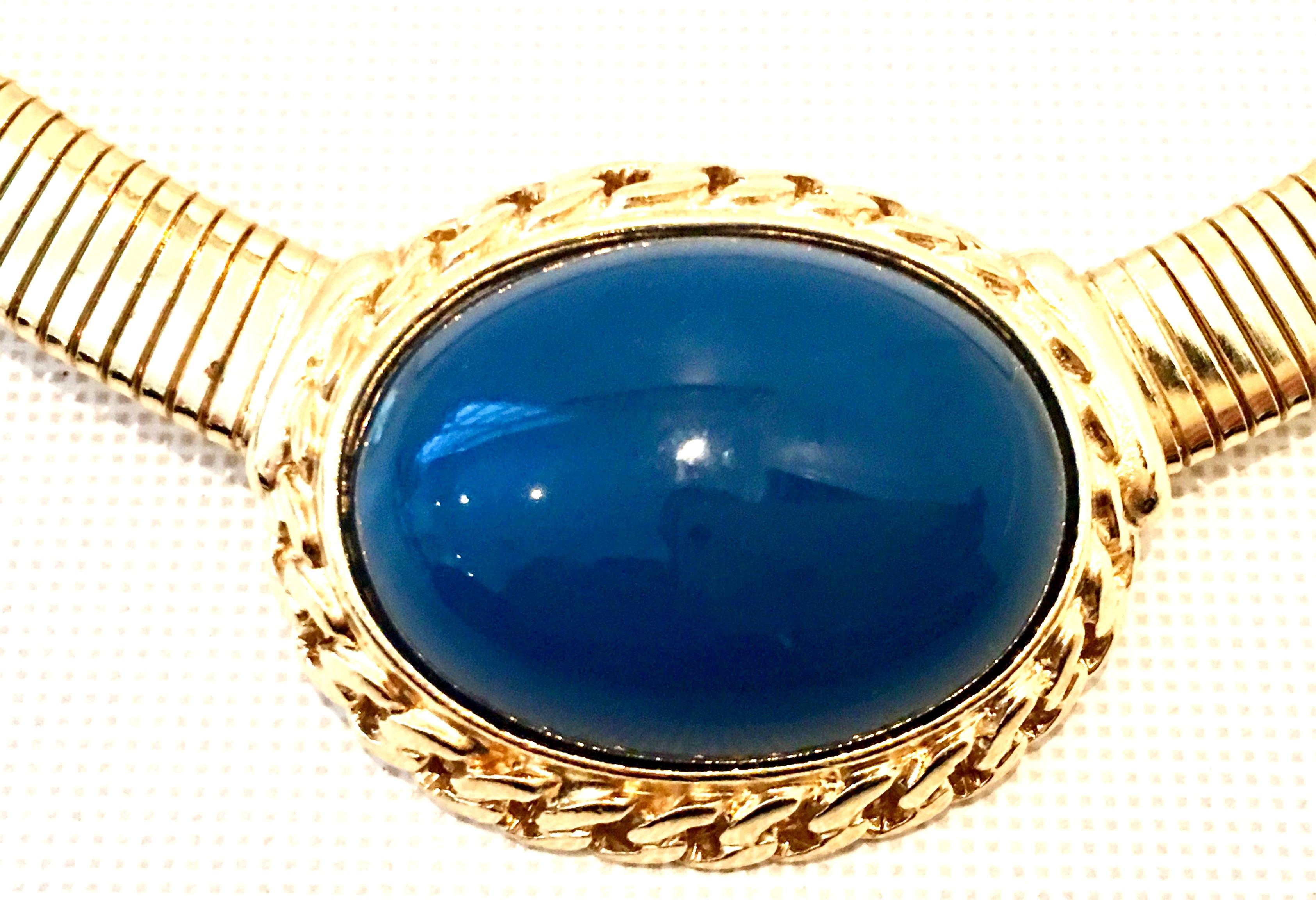 20th Century Gold Plate & Faux Blue Lapis Omega Choker Necklace By, Trifari In Good Condition For Sale In West Palm Beach, FL
