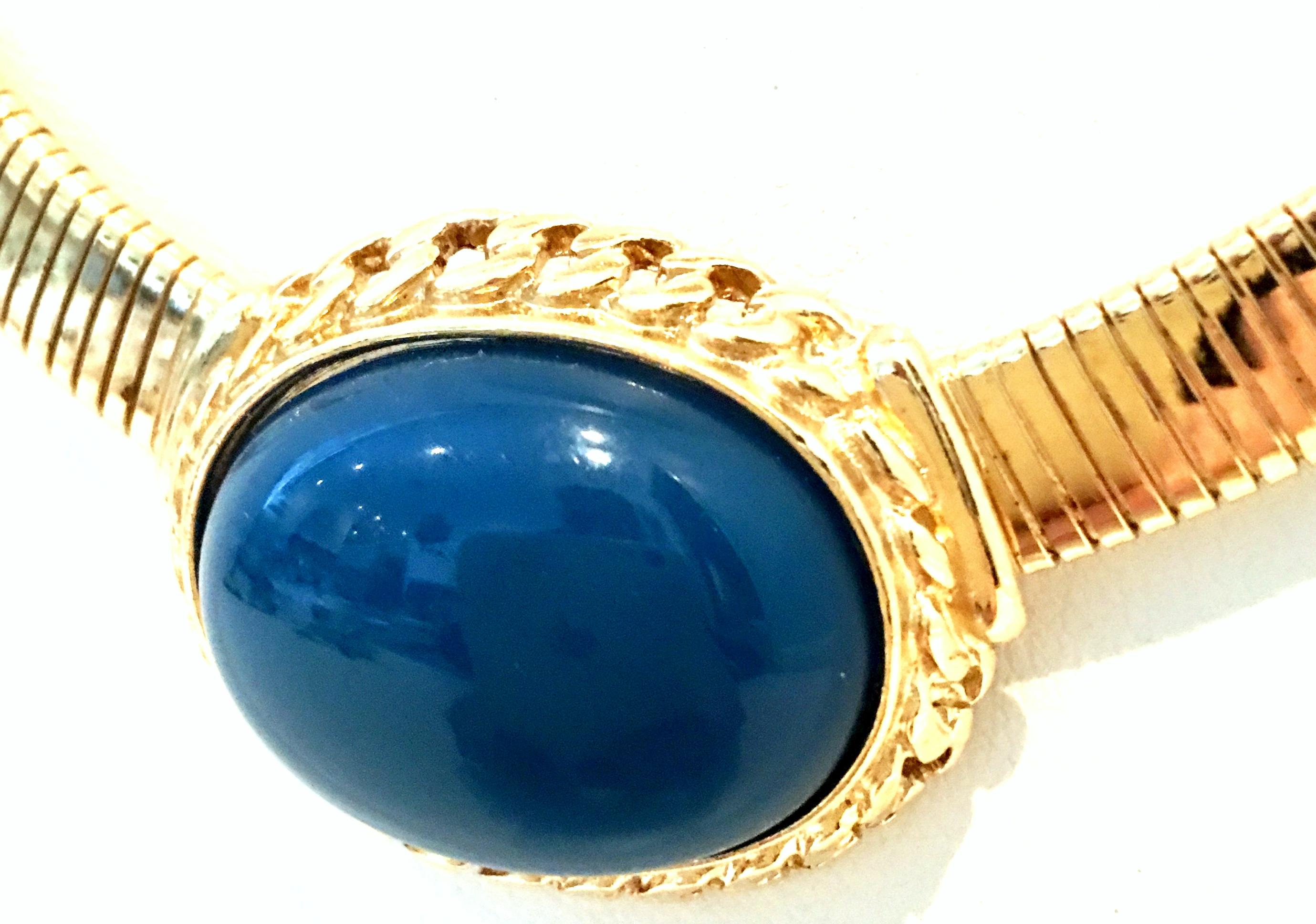 20th Century Gold Plate & Faux Blue Lapis Omega Choker Necklace By, Trifari 1