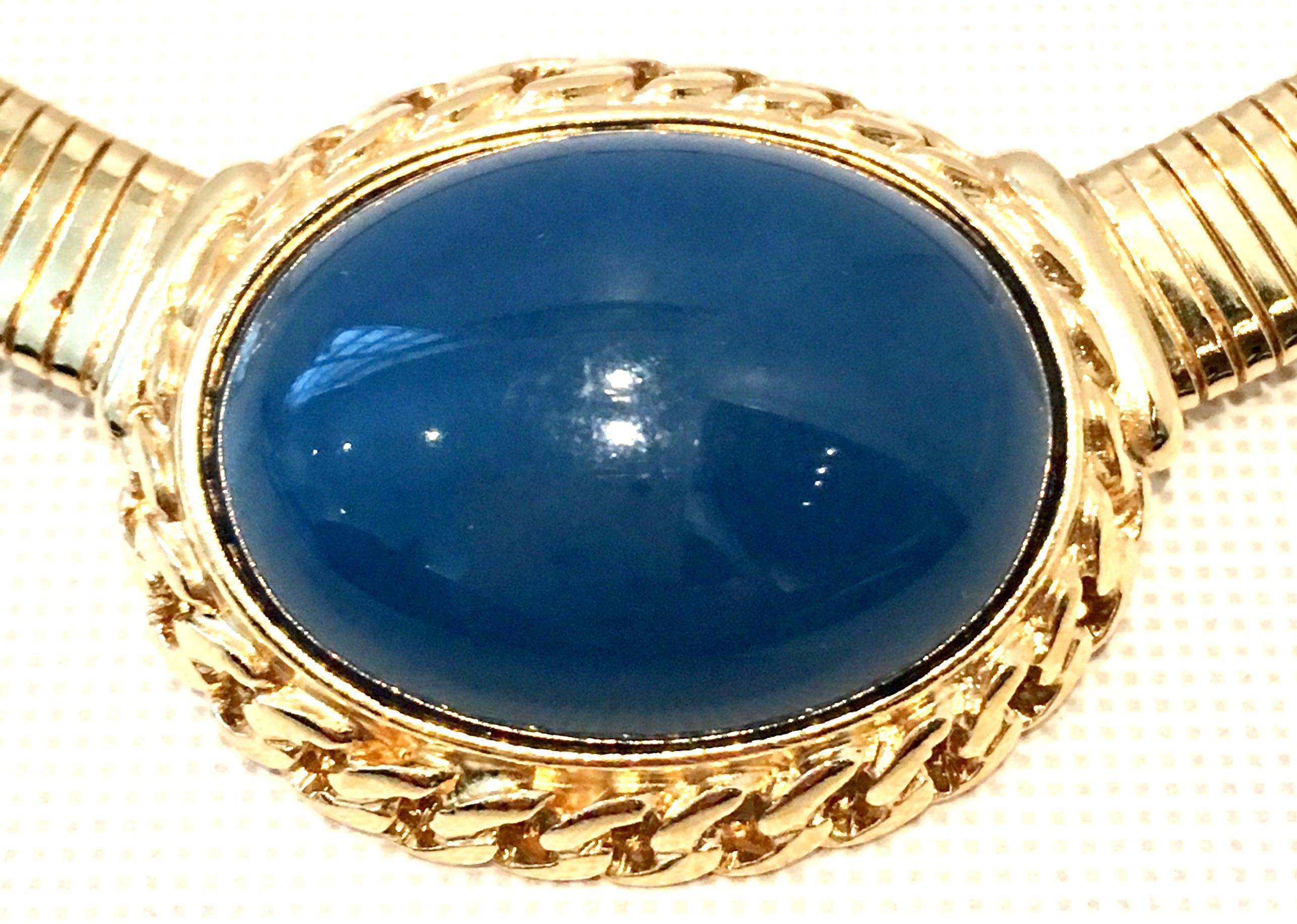 20th Century Gold Plate & Faux Blue Lapis Omega Choker Necklace By, Trifari For Sale 1