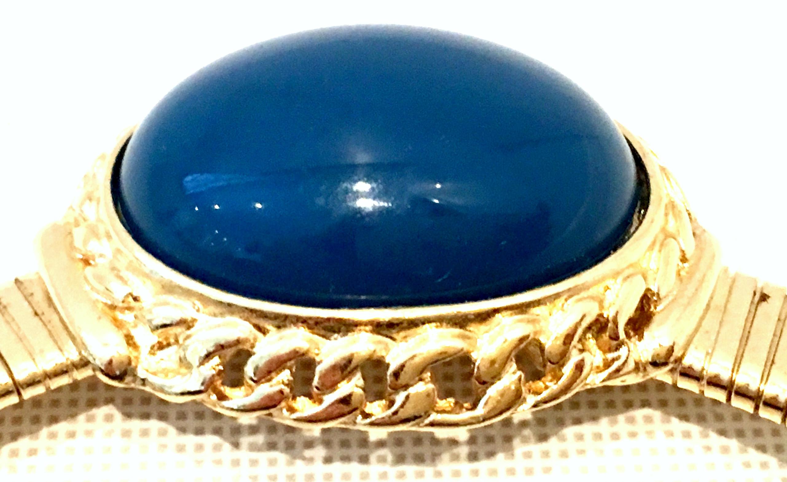 20th Century Gold Plate & Faux Blue Lapis Omega Choker Necklace By, Trifari 3