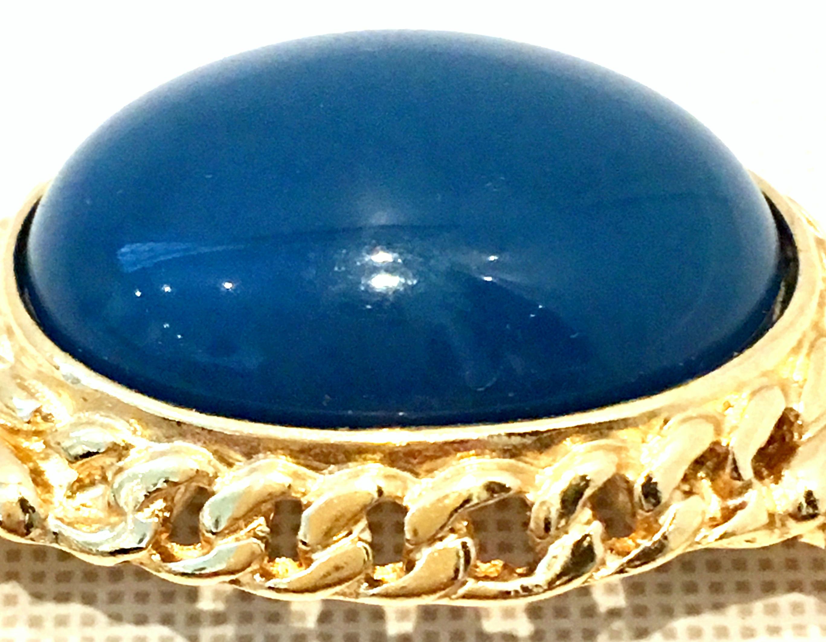20th Century Gold Plate & Faux Blue Lapis Omega Choker Necklace By, Trifari For Sale 3