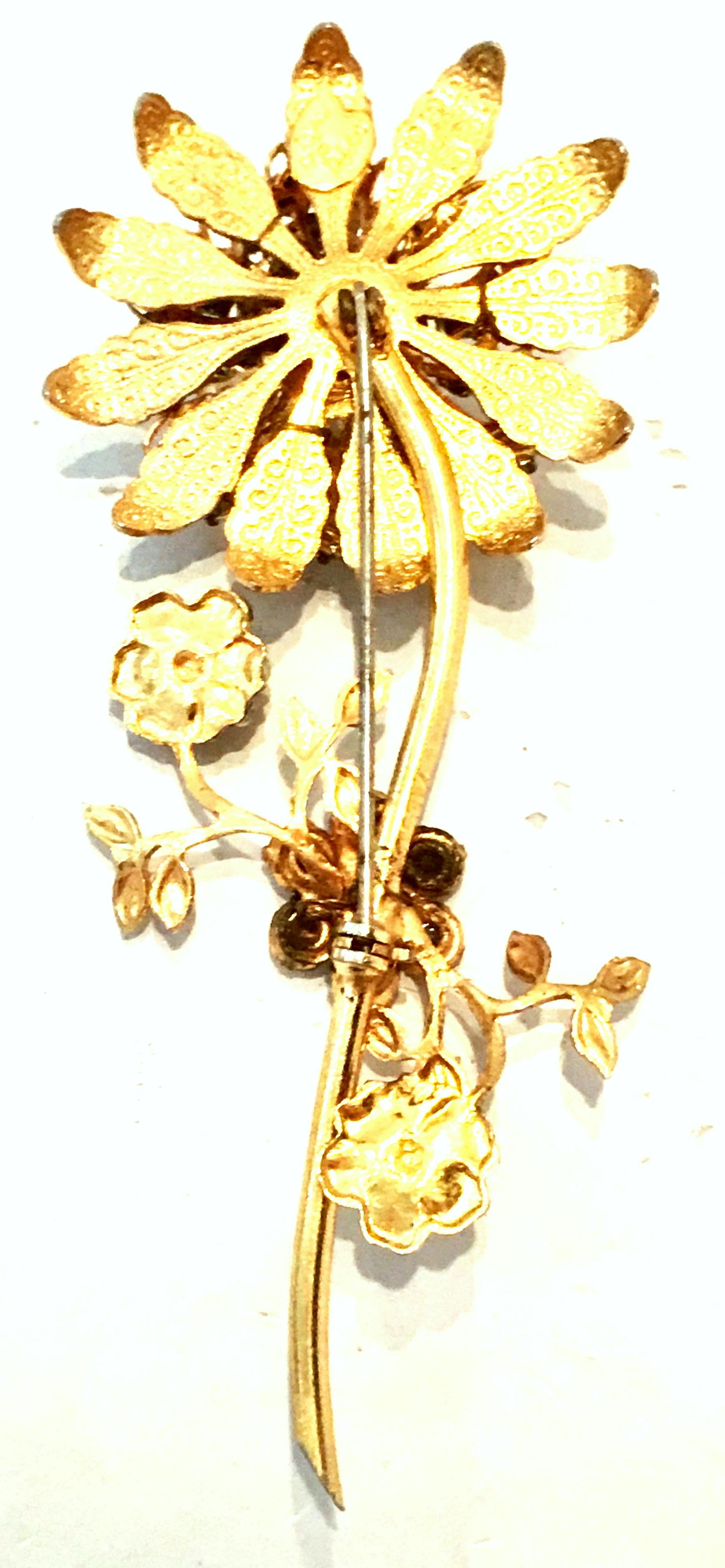 20th Century Gold Plate Faux Pearl & Crystal Flower Brooch By Original By Robert For Sale 6