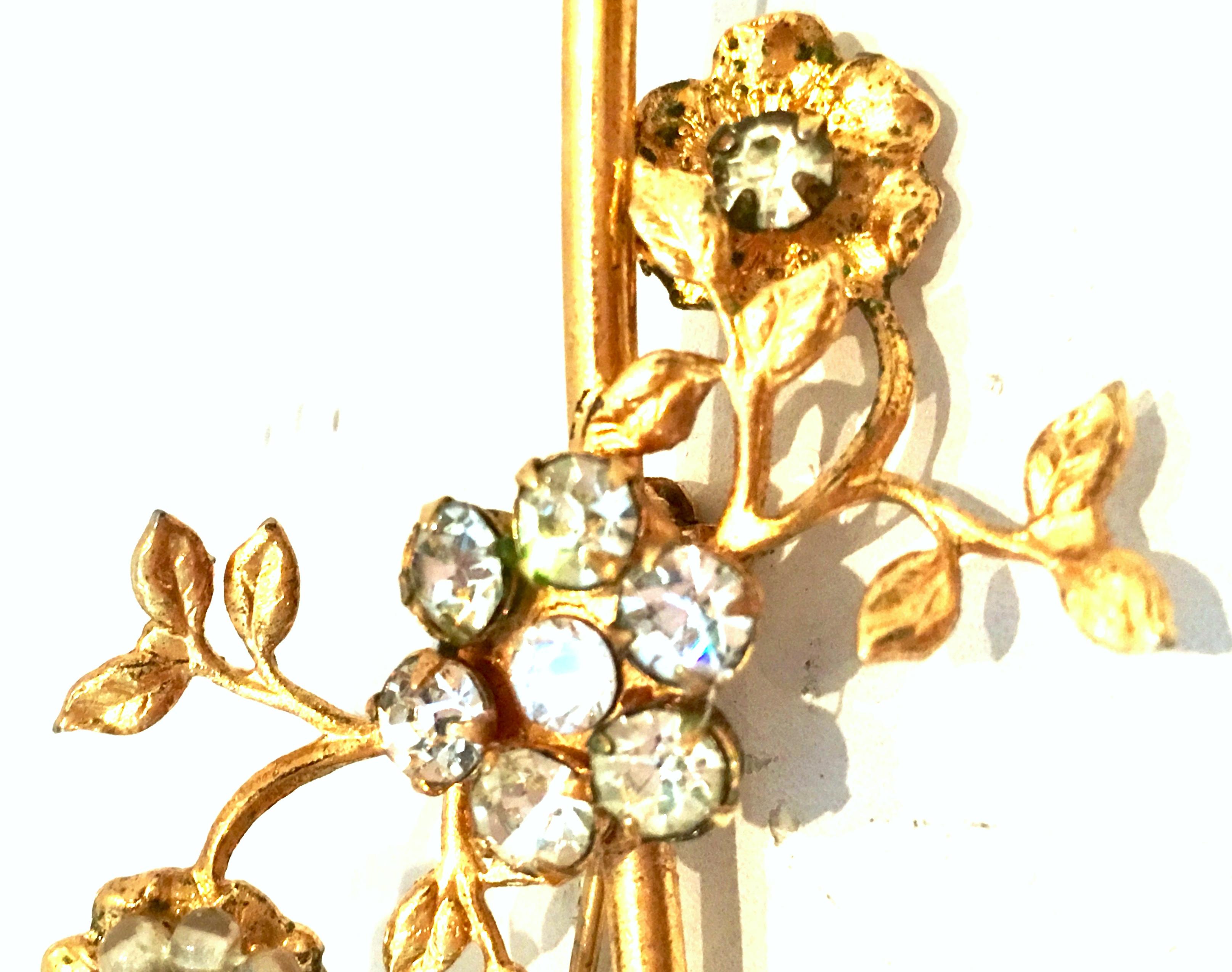 20th Century Gold Plate Faux Pearl & Crystal Flower Brooch By Original By Robert For Sale 5