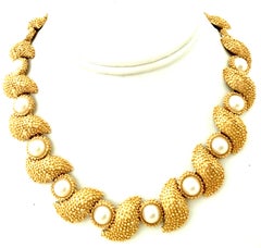 20th Century Gold Plate & Faux Pearl Necklace And Bracelet By, Trifari S/2