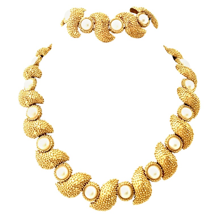 20th Century Gold Plate and Faux Pearl Necklace And Bracelet By ...