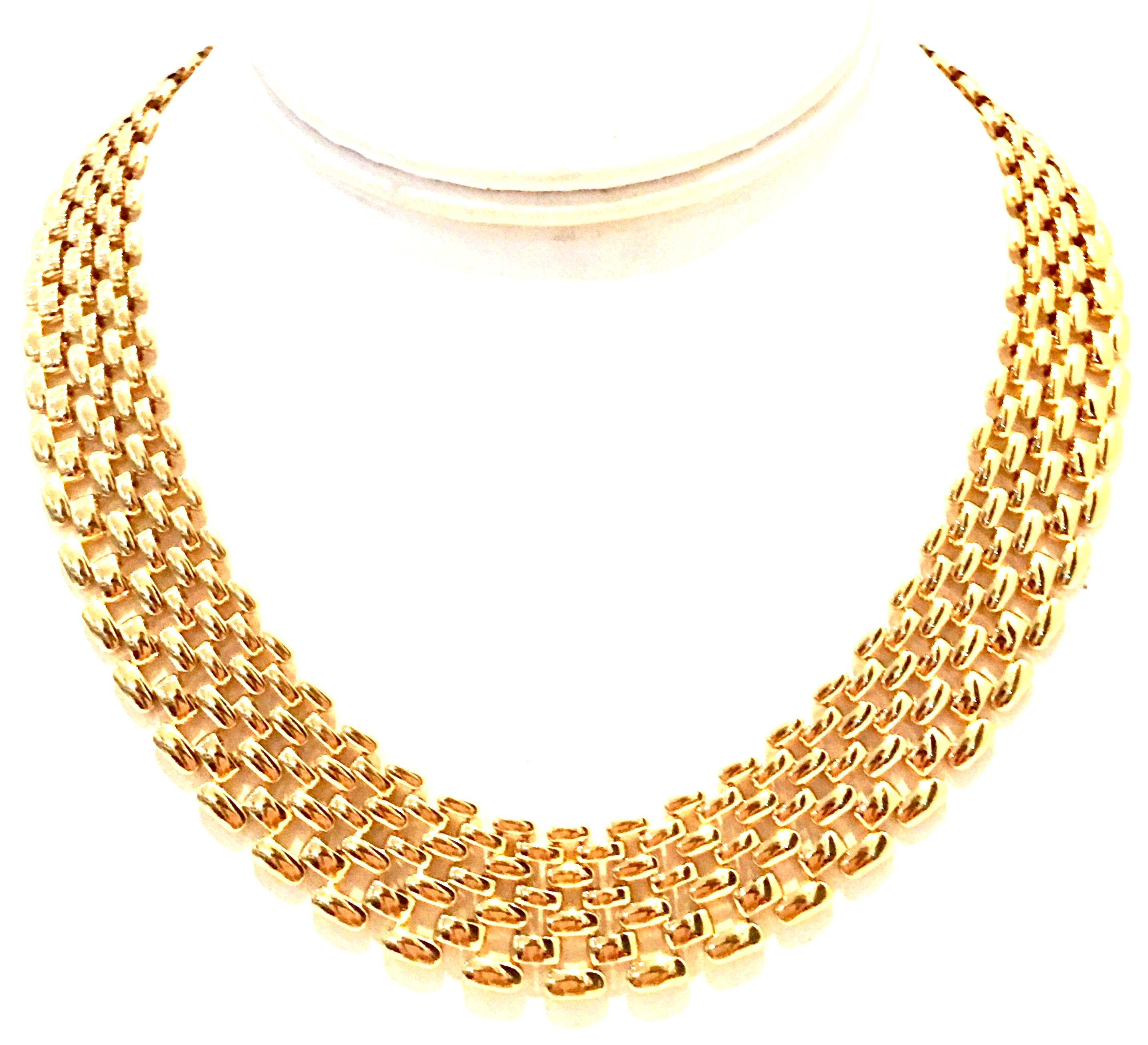 1980'S Gold Plate Link Choker Style Necklace By, Napier. Signed Napier on the fold over box style locking clasp. 