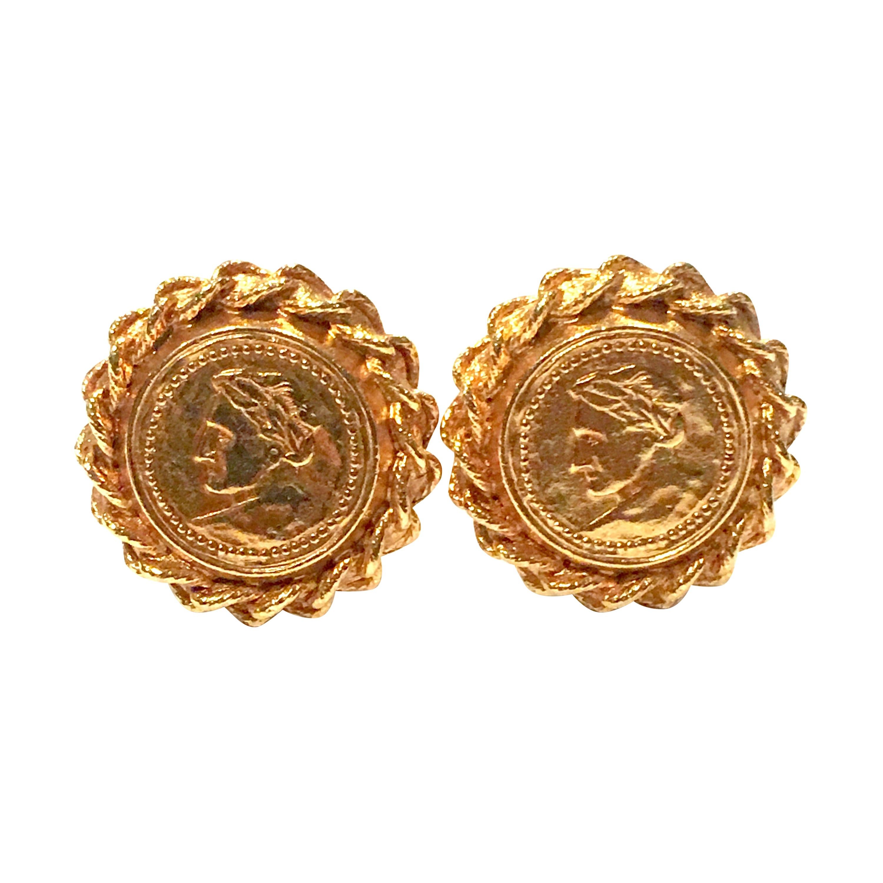 20th Century Gold Plate Roman Coin Pair Of Earrings By, Carlisle For Sale