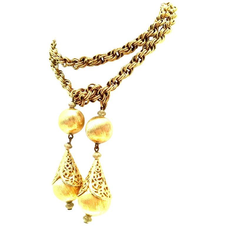 20th Century Gold Plate Rope Lariat Necklace For Sale at 1stDibs