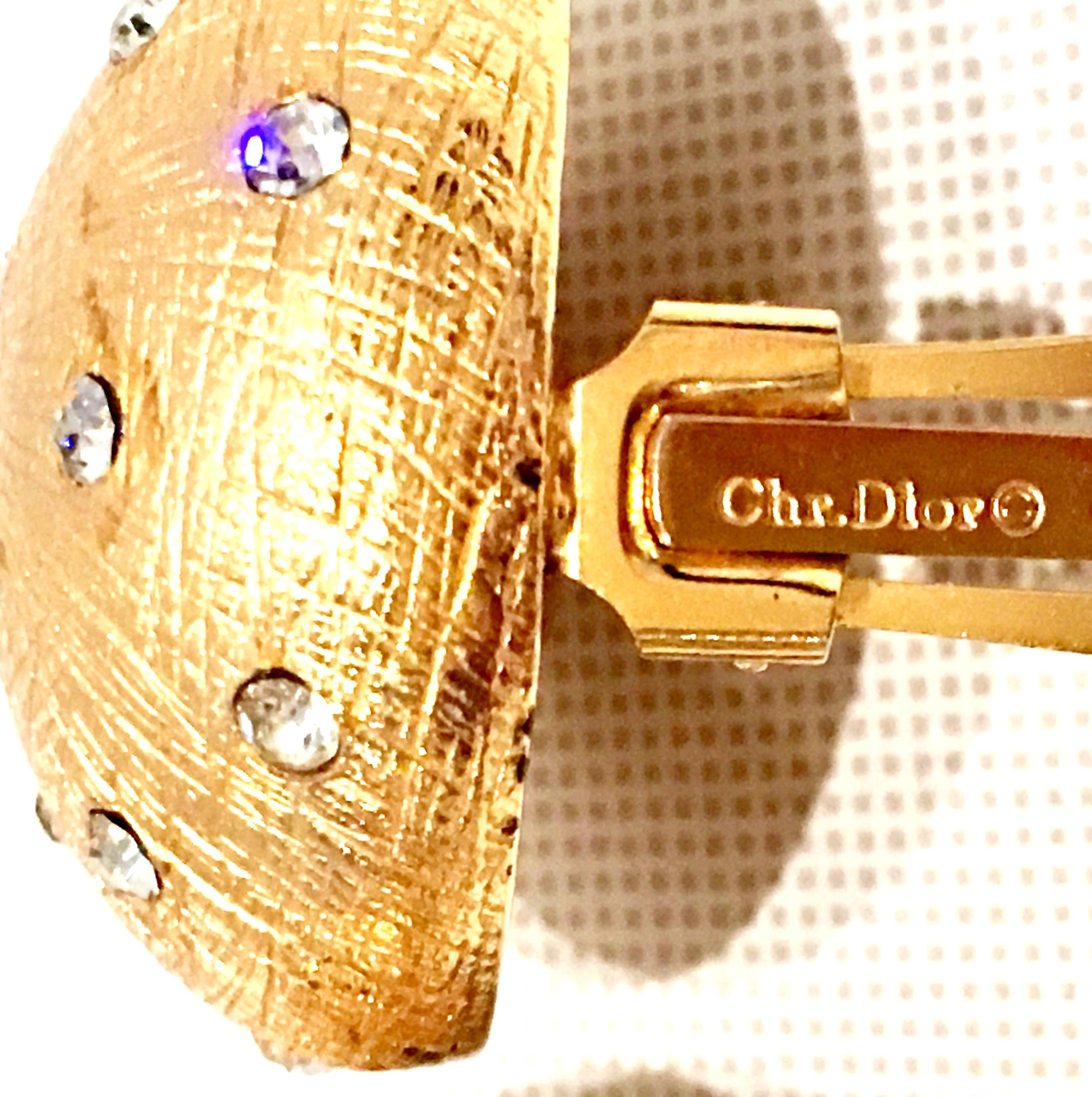 Women's or Men's 20th Century Gold Plate & Swarovski Crystal Earrings By, Christian Dior