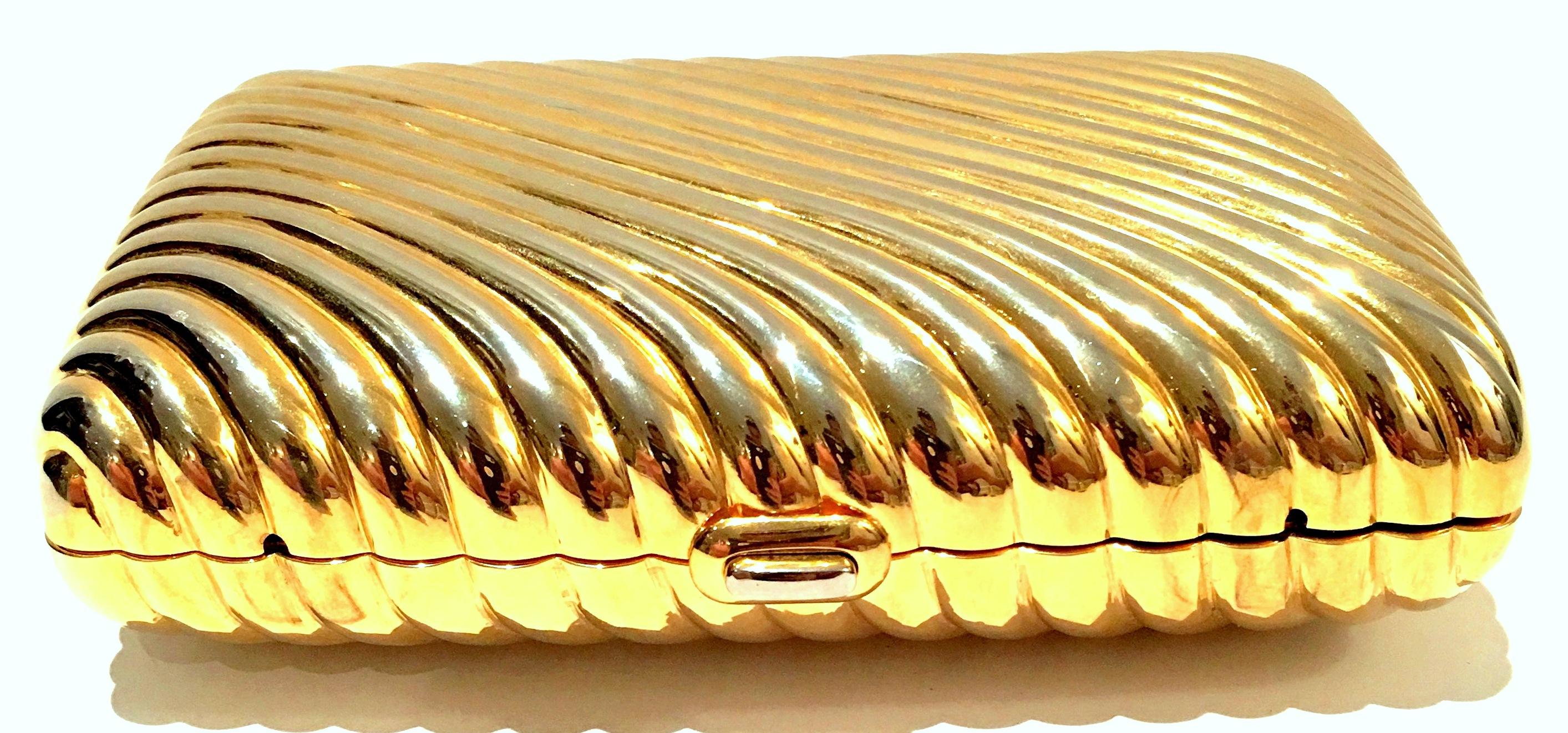 Brown 20th Century Gold Ribbed Minaudiere Box Clutch Evening Bag By, Judith Leiber