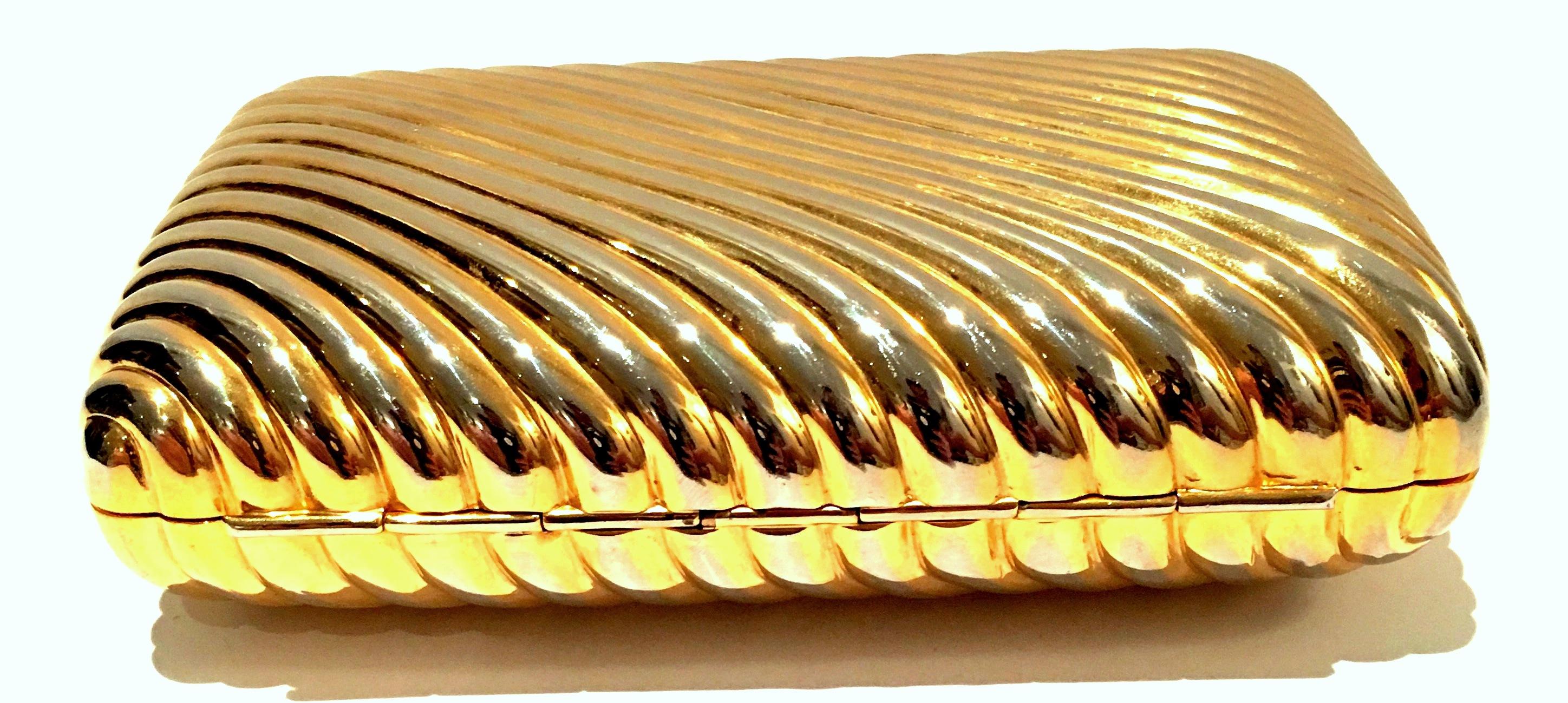 20th Century Gold Ribbed Minaudiere Box Clutch Evening Bag By, Judith Leiber In Good Condition In West Palm Beach, FL