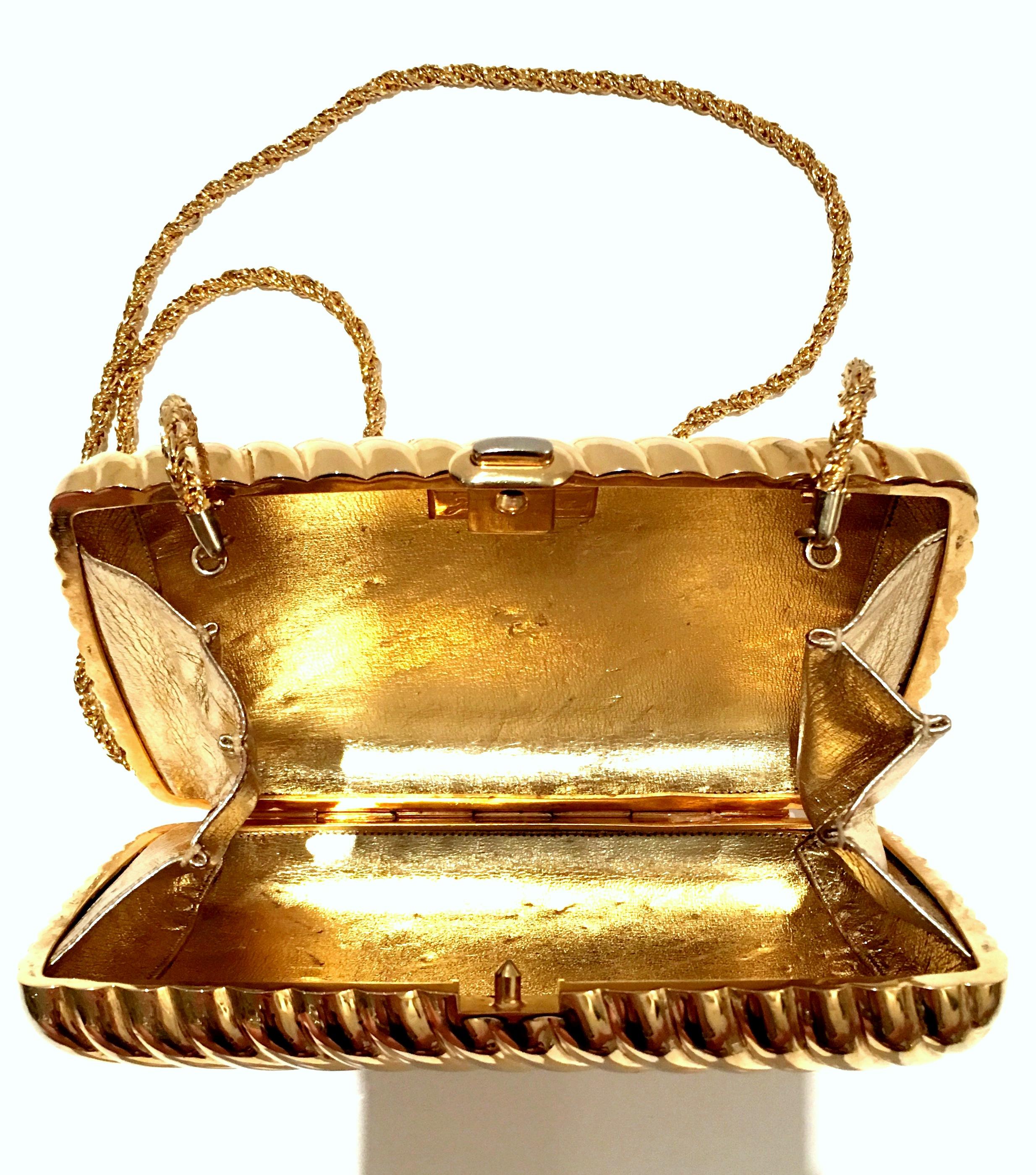 Women's or Men's 20th Century Gold Ribbed Minaudiere Box Clutch Evening Bag By, Judith Leiber
