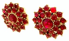 20th Century Gold & Rose Cut Garnet Dimensional Earrings
