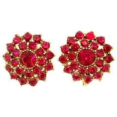 20th Century Gold 
Rose Cut Garnet Dimensional Earrings