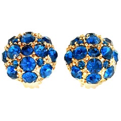 20th Century Gold & Sapphire Blue Swarovski Crystal Earrings