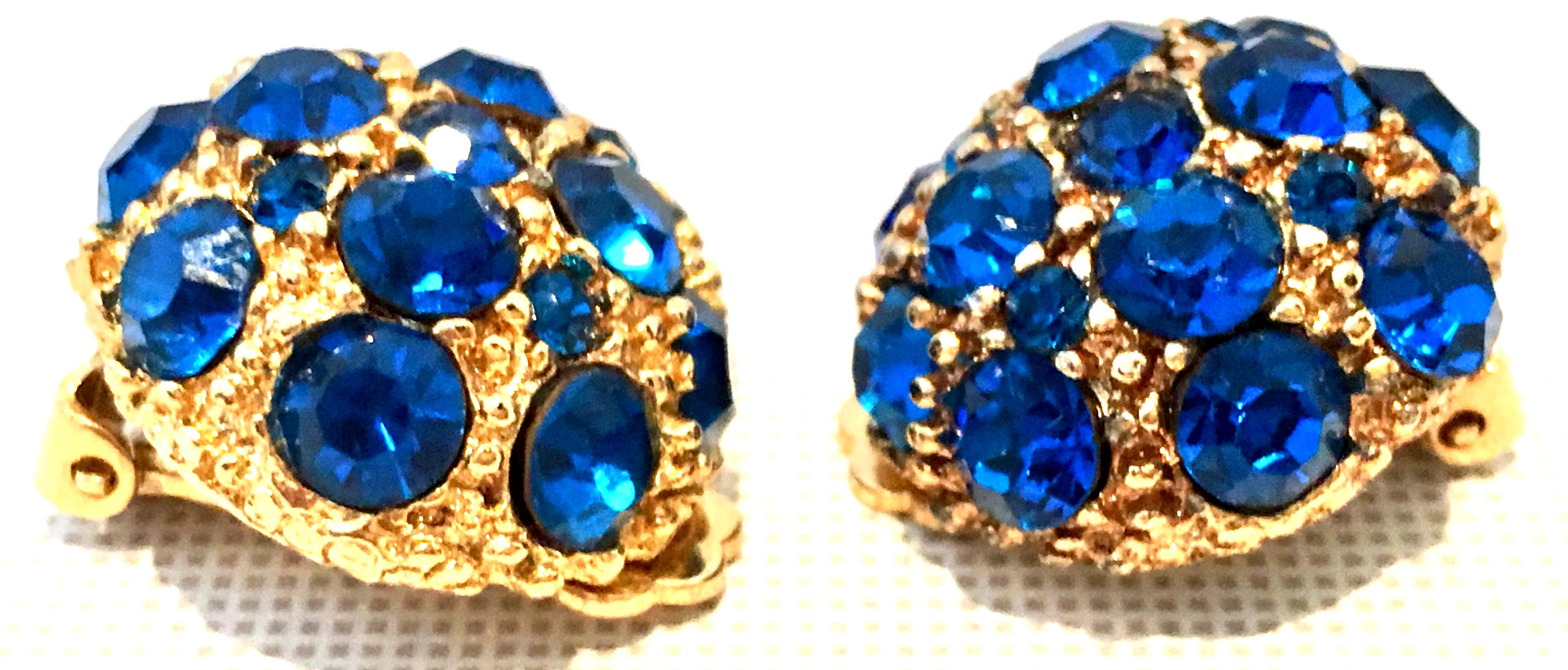 Women's or Men's 20th Century Gold & Sapphire Blue Swarovski Crystal Earrings For Sale