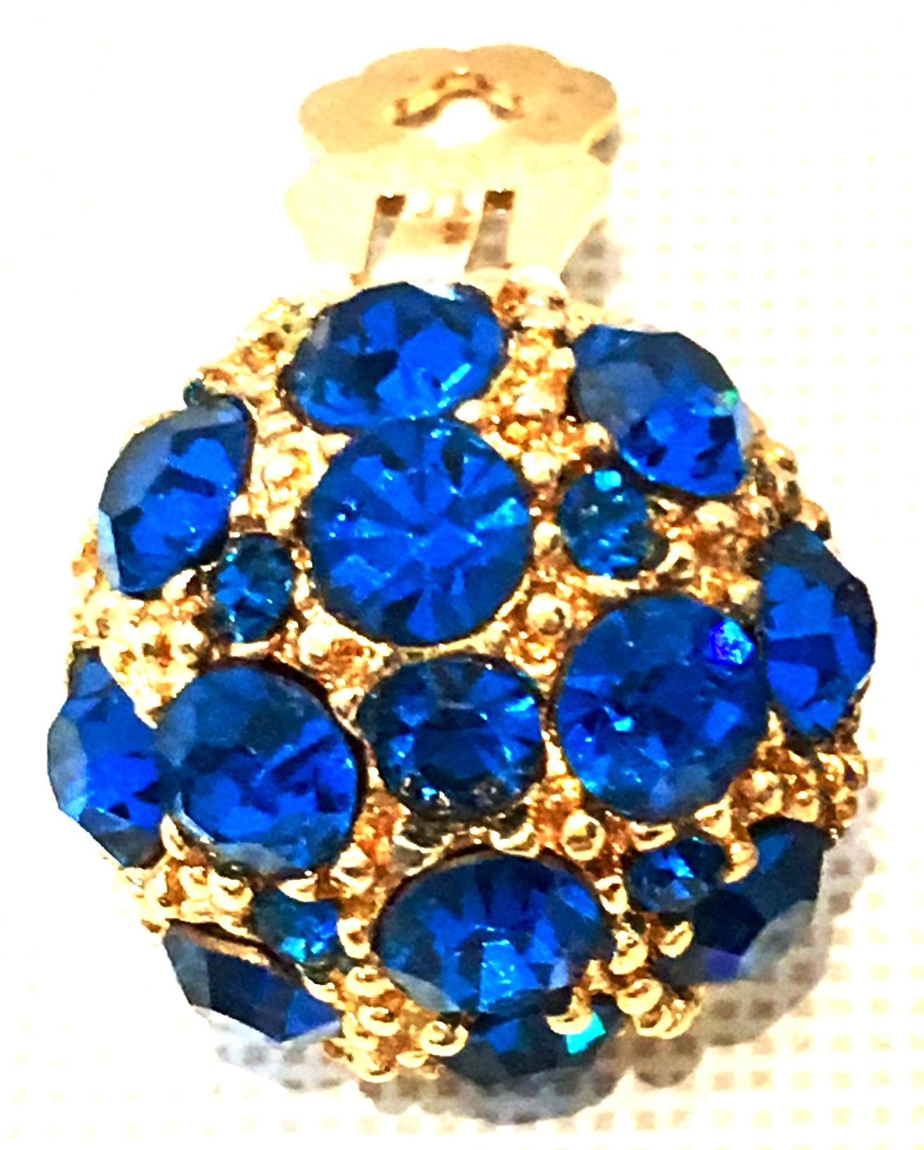 20th Century Gold & Sapphire Blue Swarovski Crystal Earrings For Sale 1